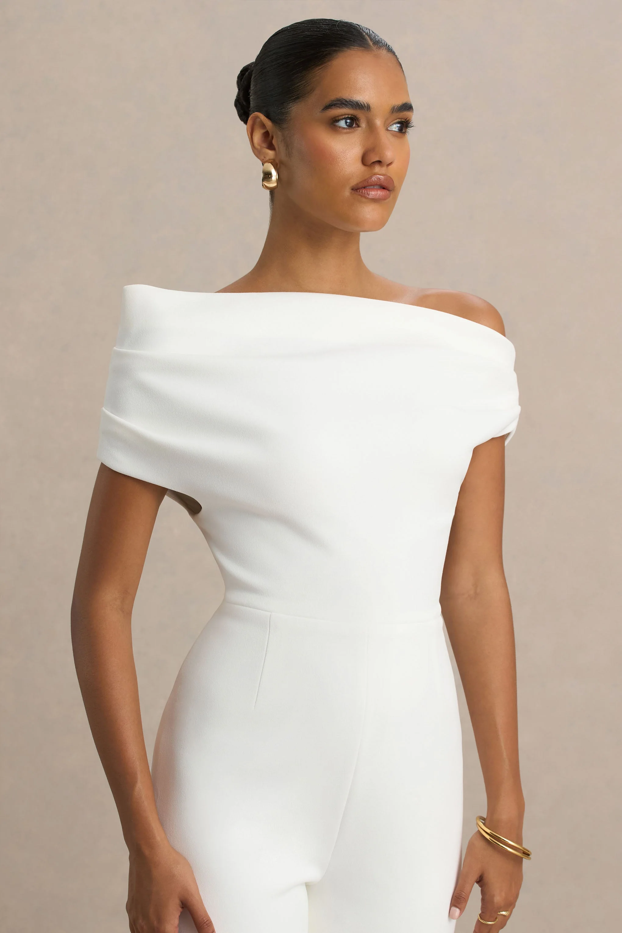 Alexandra | Witte Asymmetrische Drapeerend Jumpsuit - Image 3