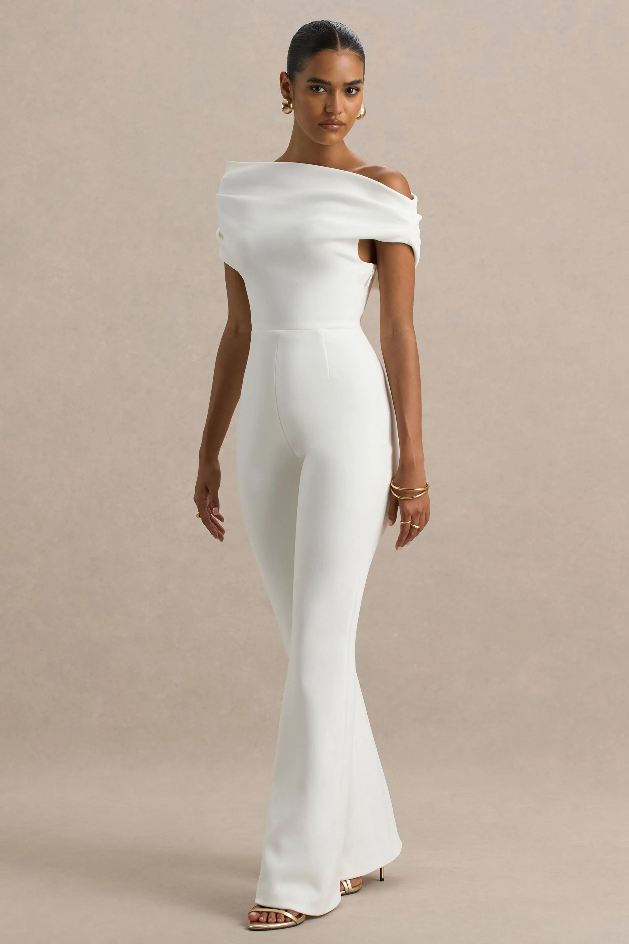Alexandra | Witte Asymmetrische Drapeerend Jumpsuit - Image 4