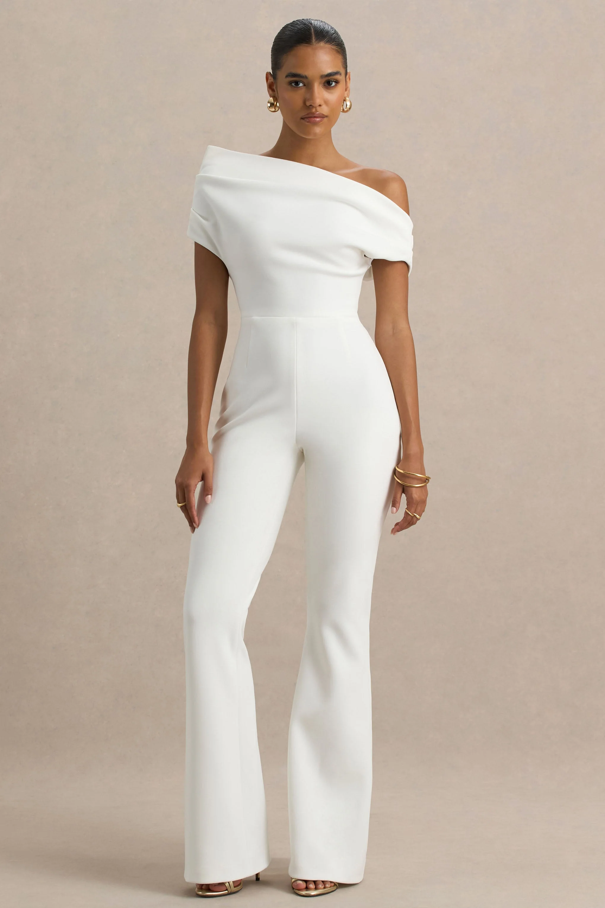 Alexandra | Witte Asymmetrische Drapeerend Jumpsuit - Image 6