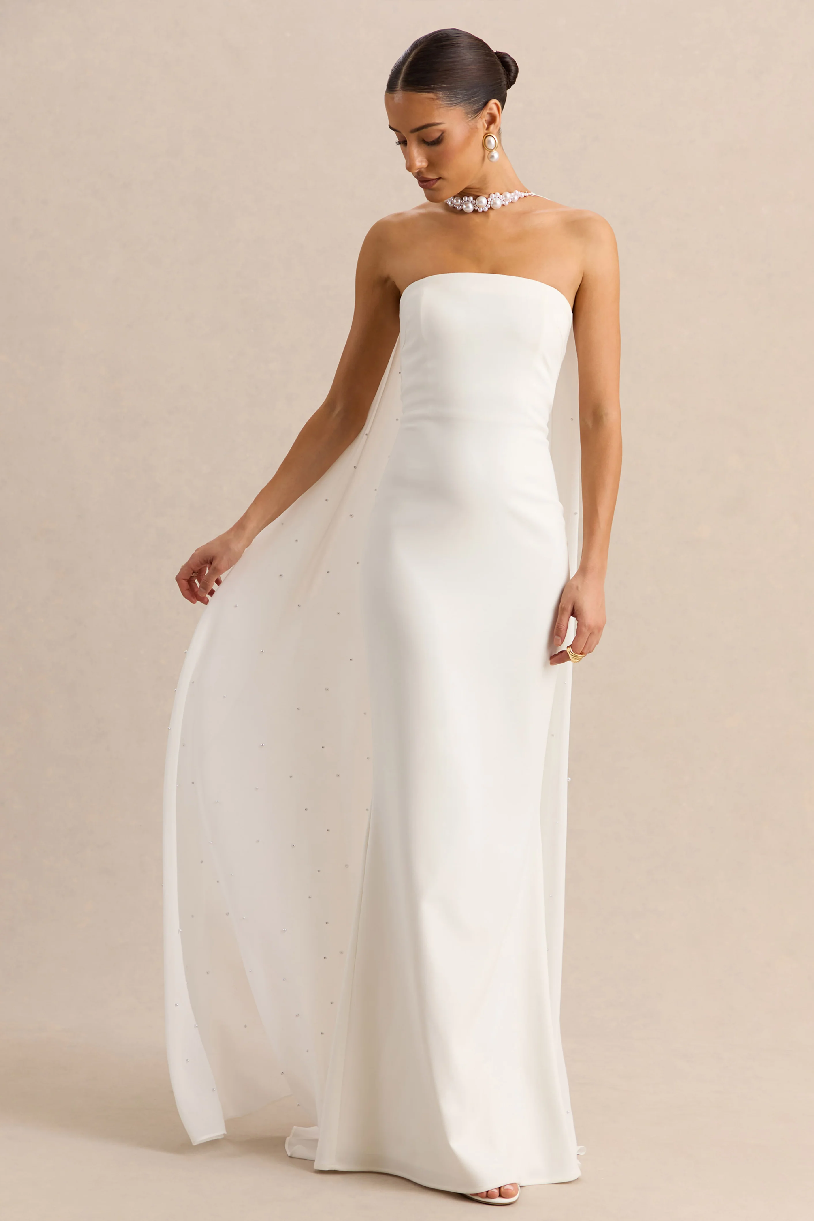 Alina | Witte Bandeau Maxi-Jurk Met Cape - Image 4