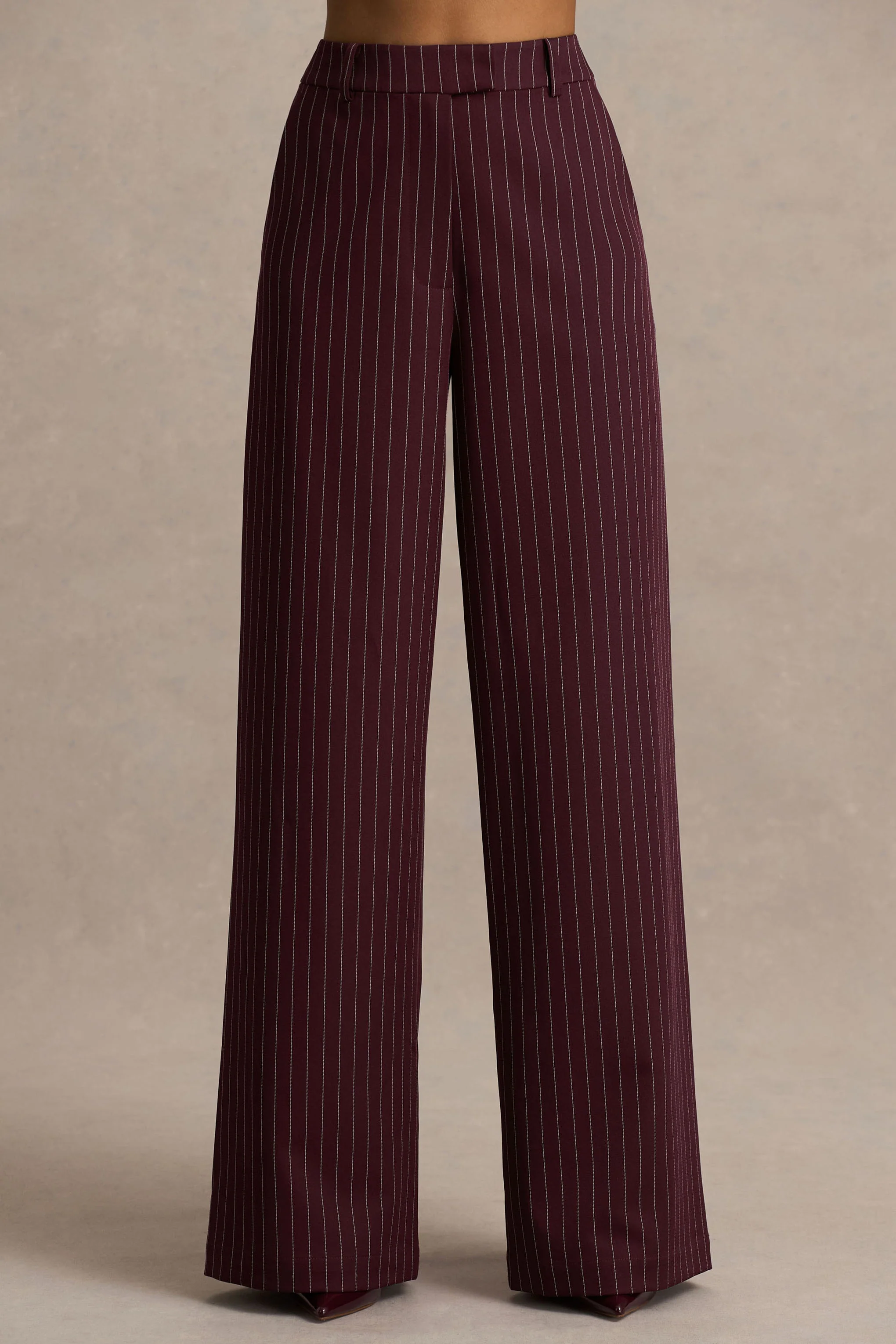 Asteria | Bordeaux Krijstreep Broek Met Wijde Pijp - Image 3