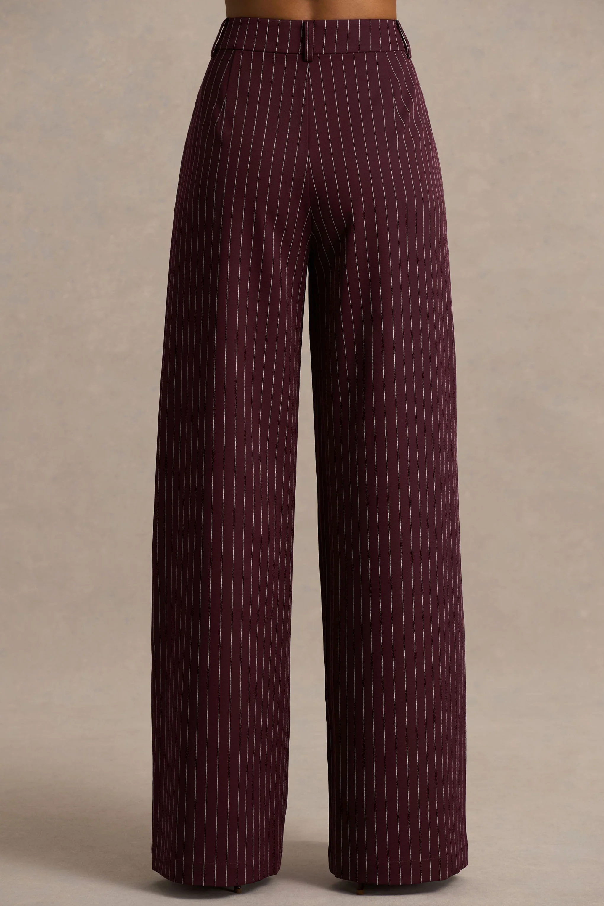 Asteria | Bordeaux Krijstreep Broek Met Wijde Pijp - Image 4