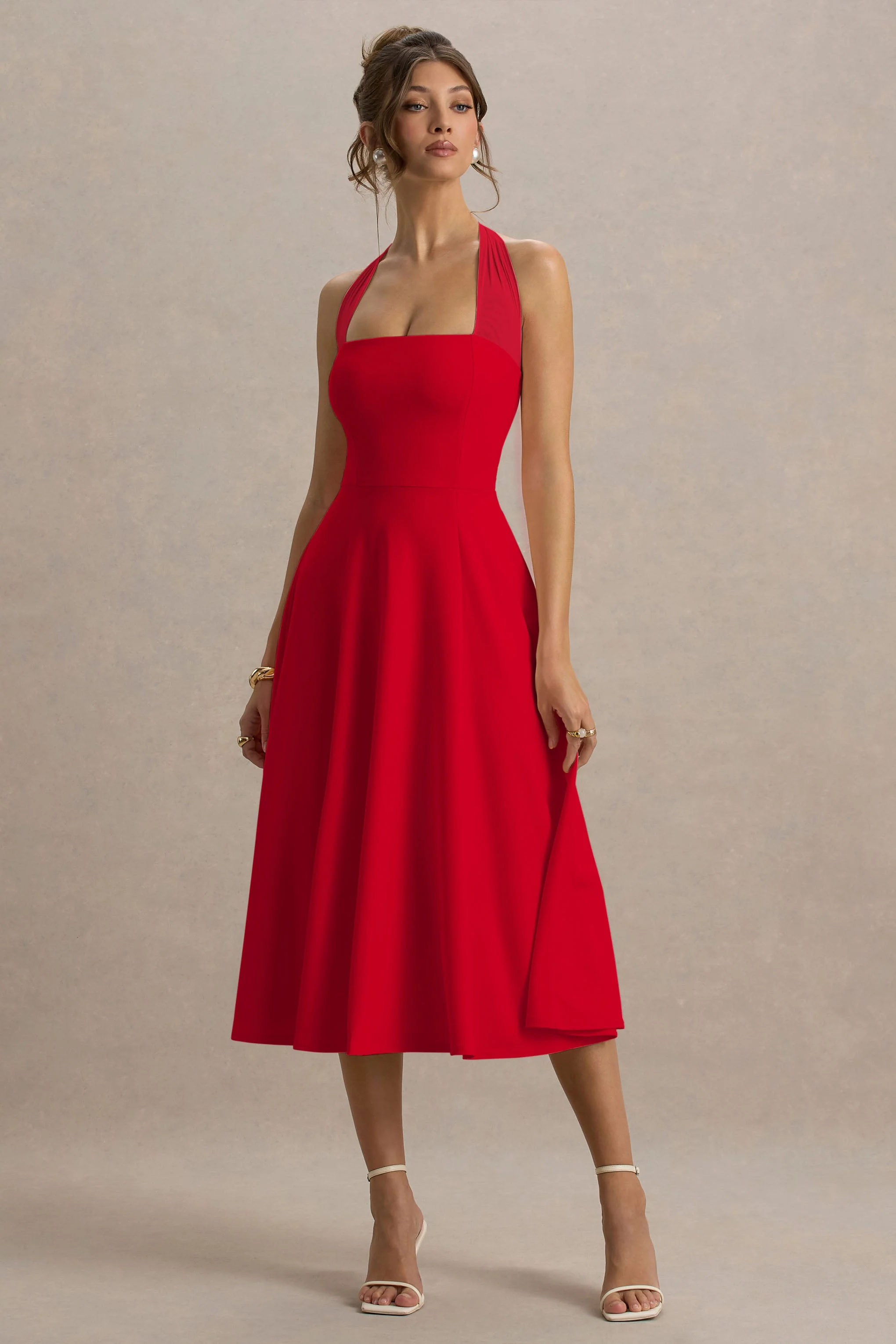 Auburn | Rood Halter Nek Skater Midi Jurk - Image 4
