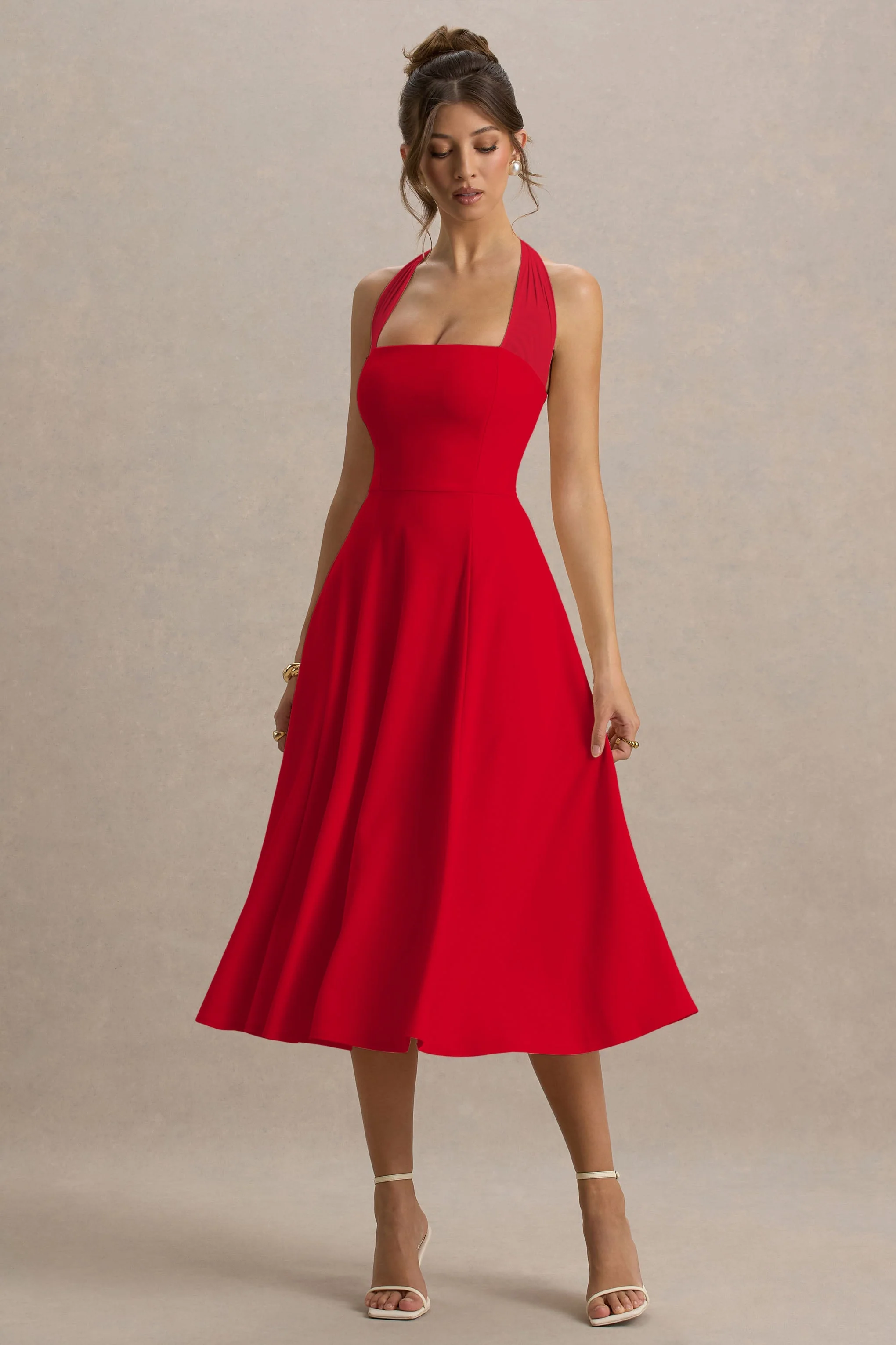 Auburn | Rood Halter Nek Skater Midi Jurk - Image 5