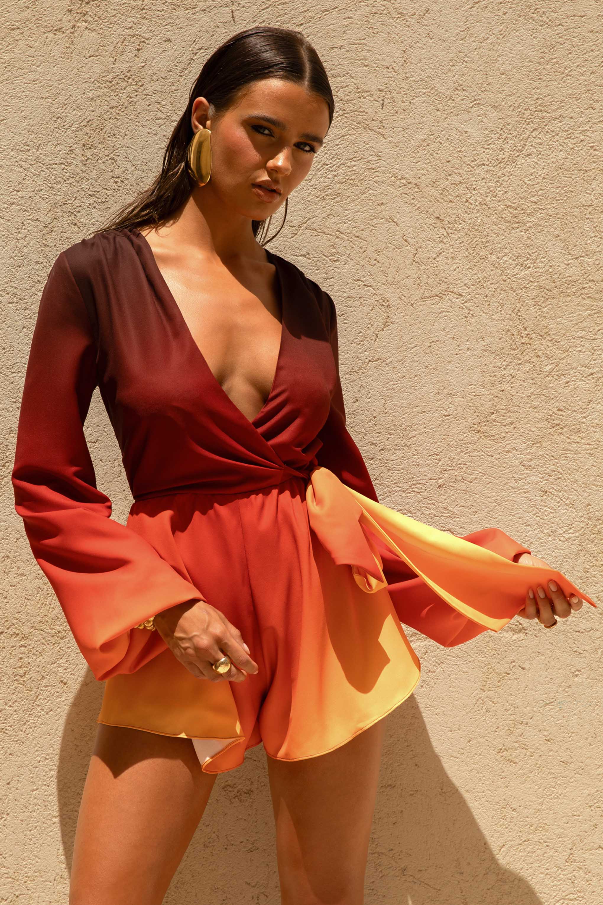 Boss | Ombre Playsuit Met Diepe V-Halslijn En Strik Detail - Image 5