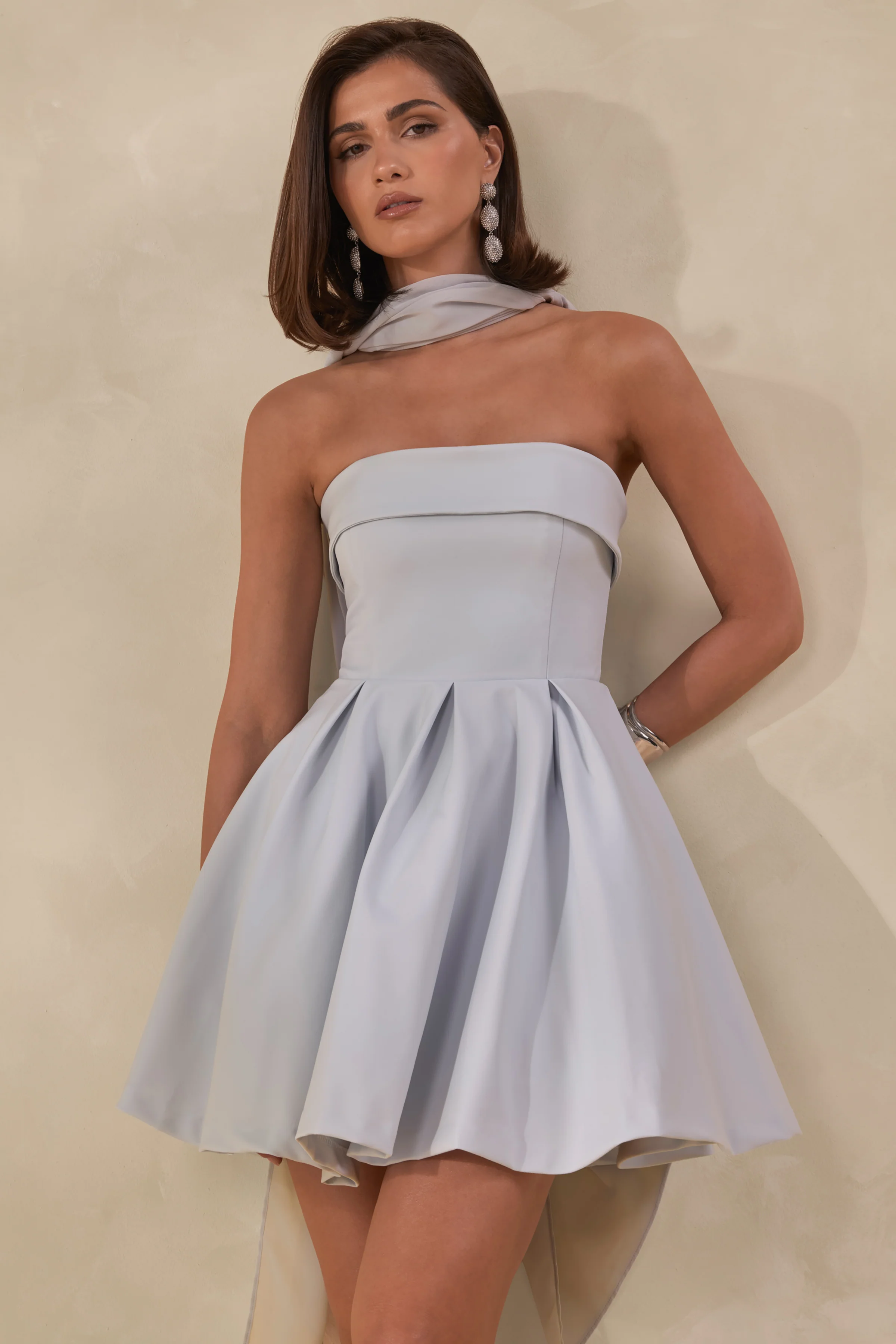 Bruna | Poederblauwe Bandeau Skater Mini Jurk - Image 3
