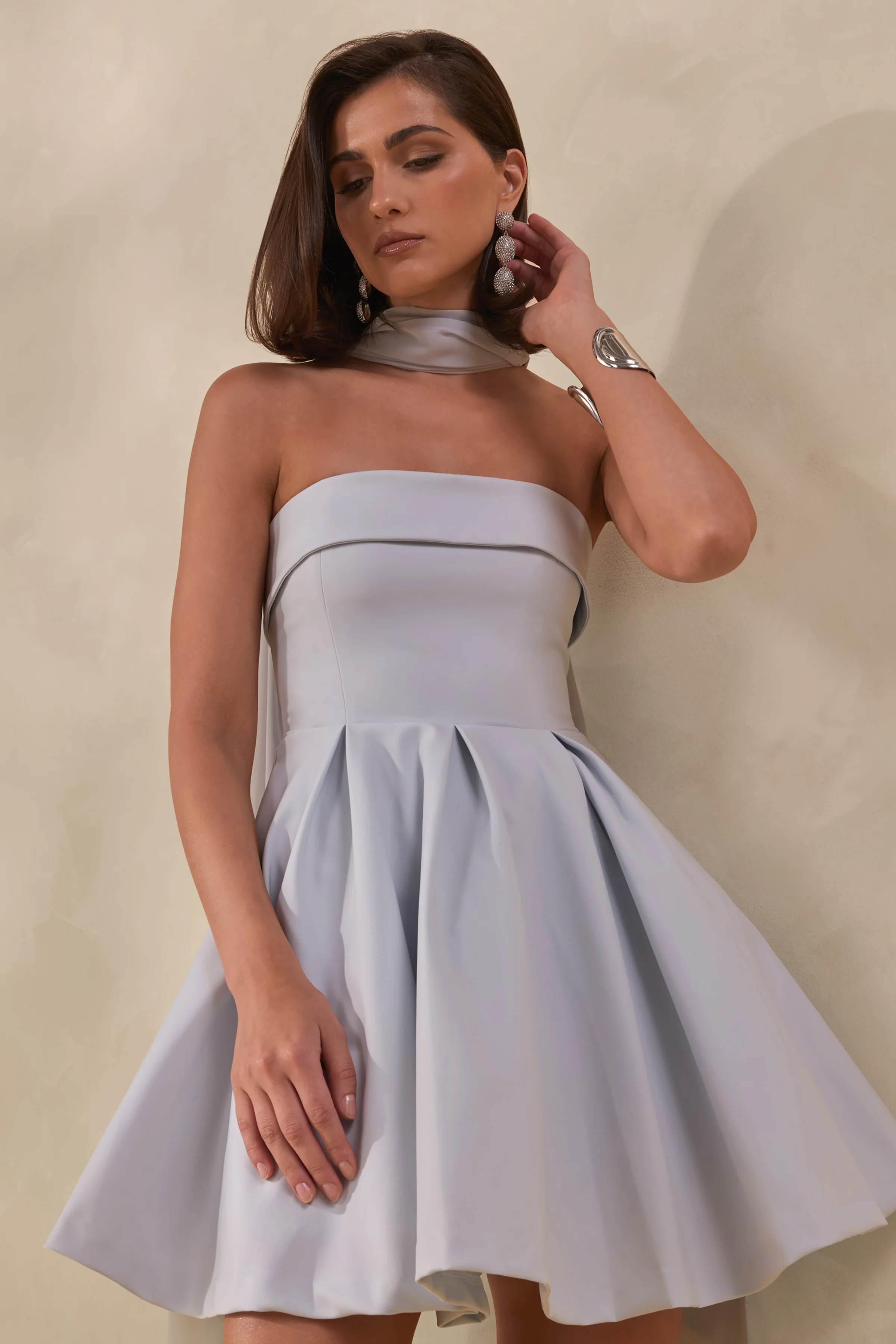 Bruna | Poederblauwe Bandeau Skater Mini Jurk - Image 6