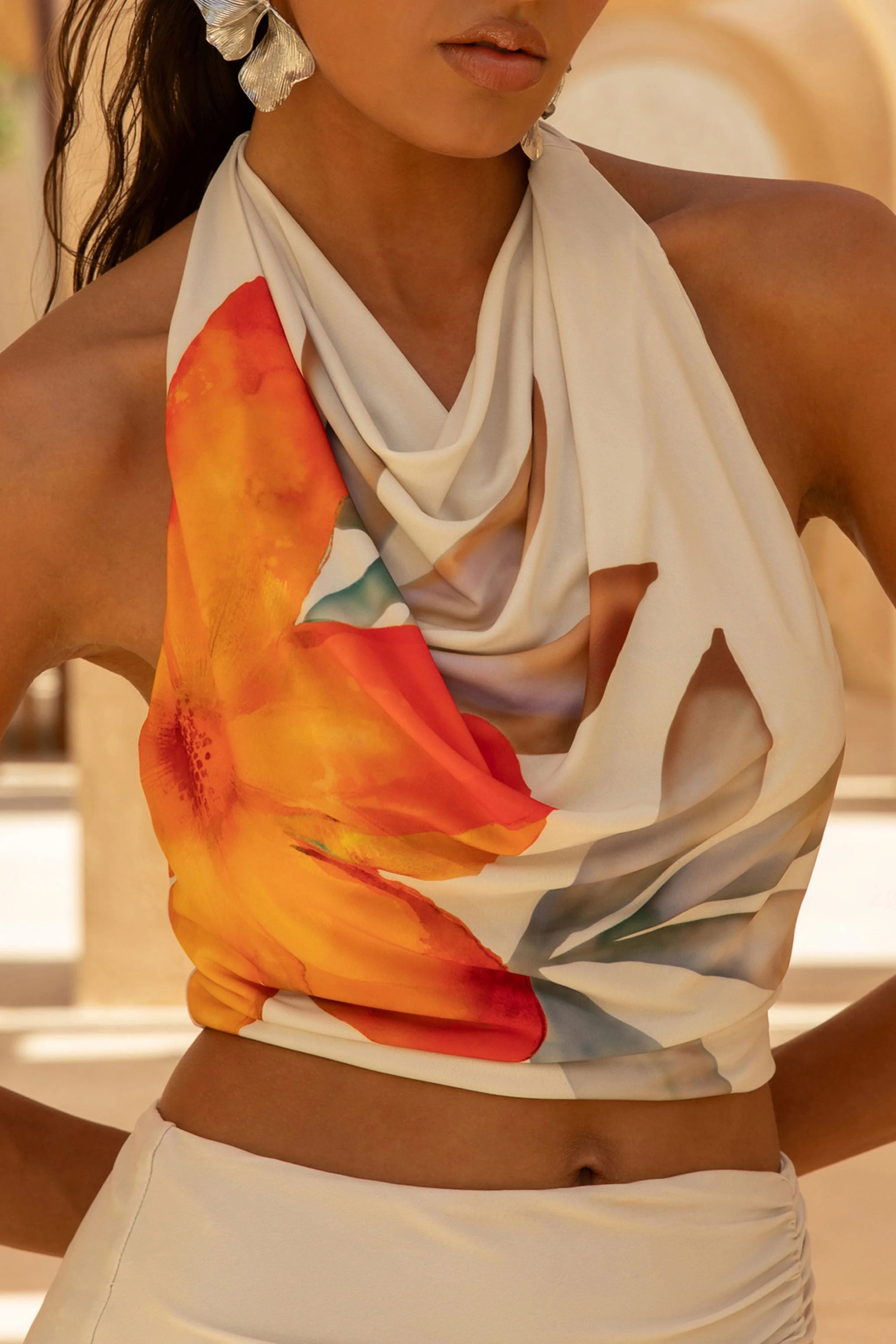 Calla | Oranje Bloemenprint Hoge Hals Crop-Top - Image 6