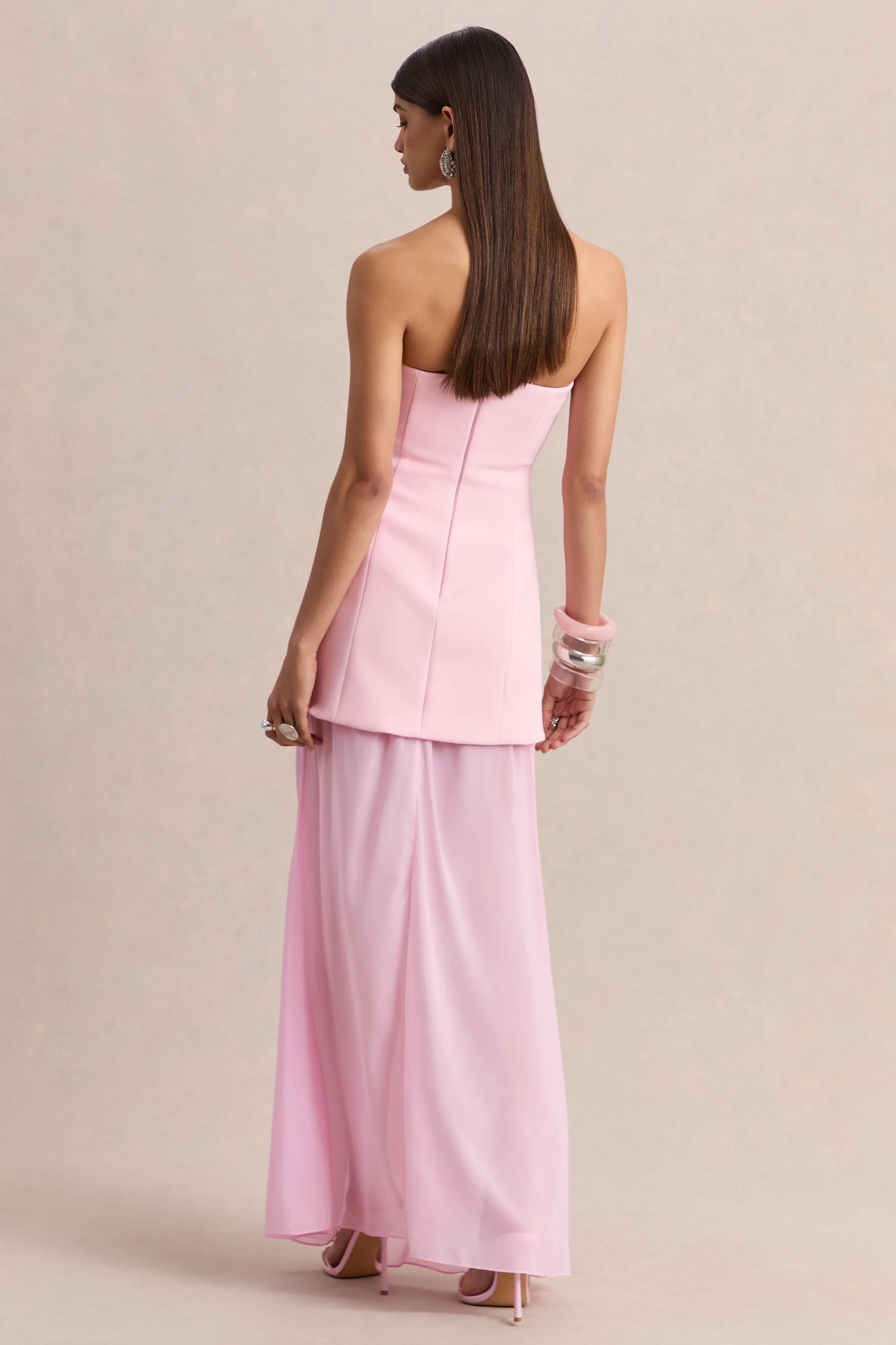 Chessa | Licht Roze Boot Hals Maxi Jurk With Doorschijnende Cape - Image 6