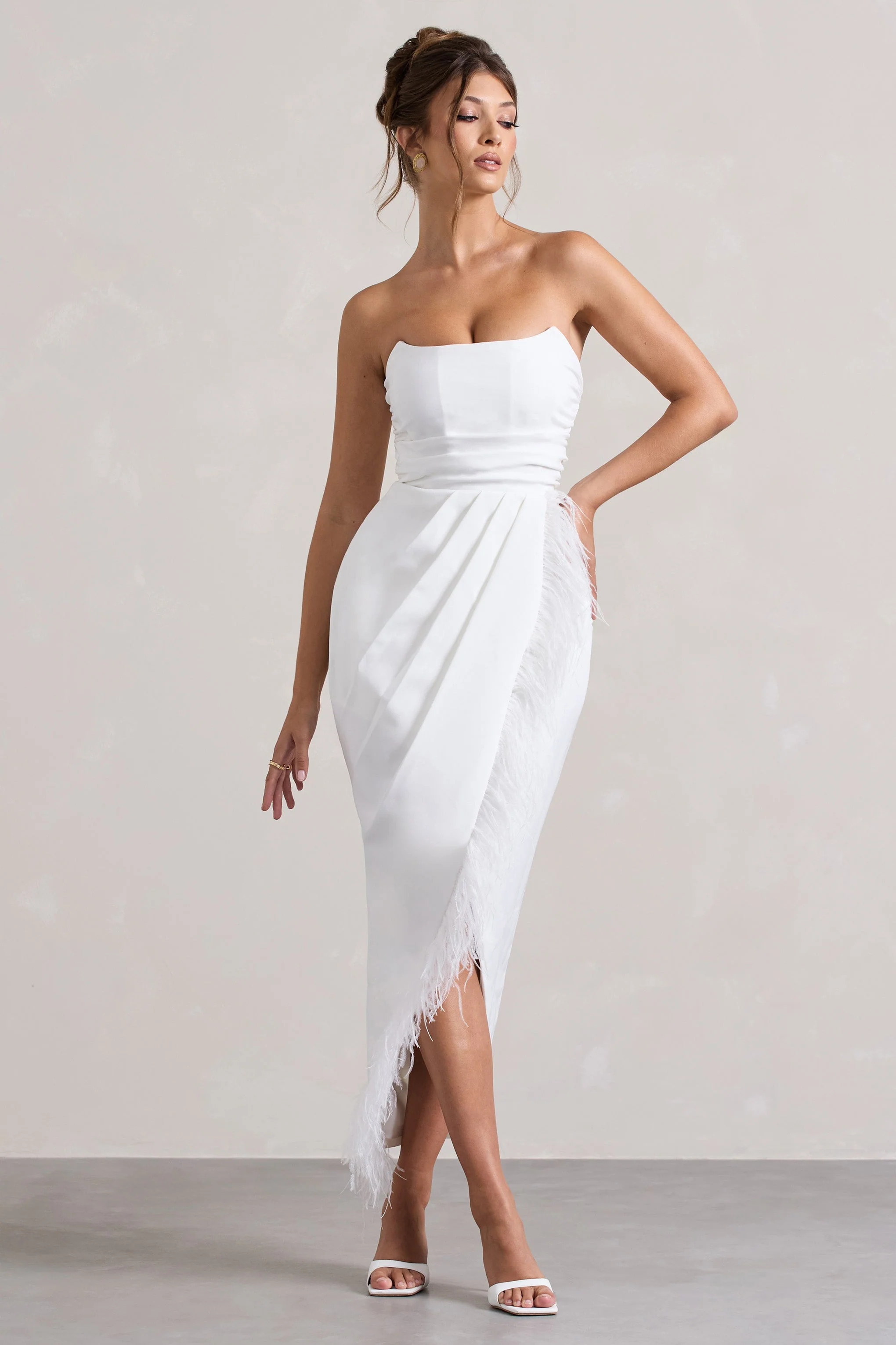 Chosen | Witte Bandeau Overslag Maxi Jurk Met Verenafwerking - Image 5