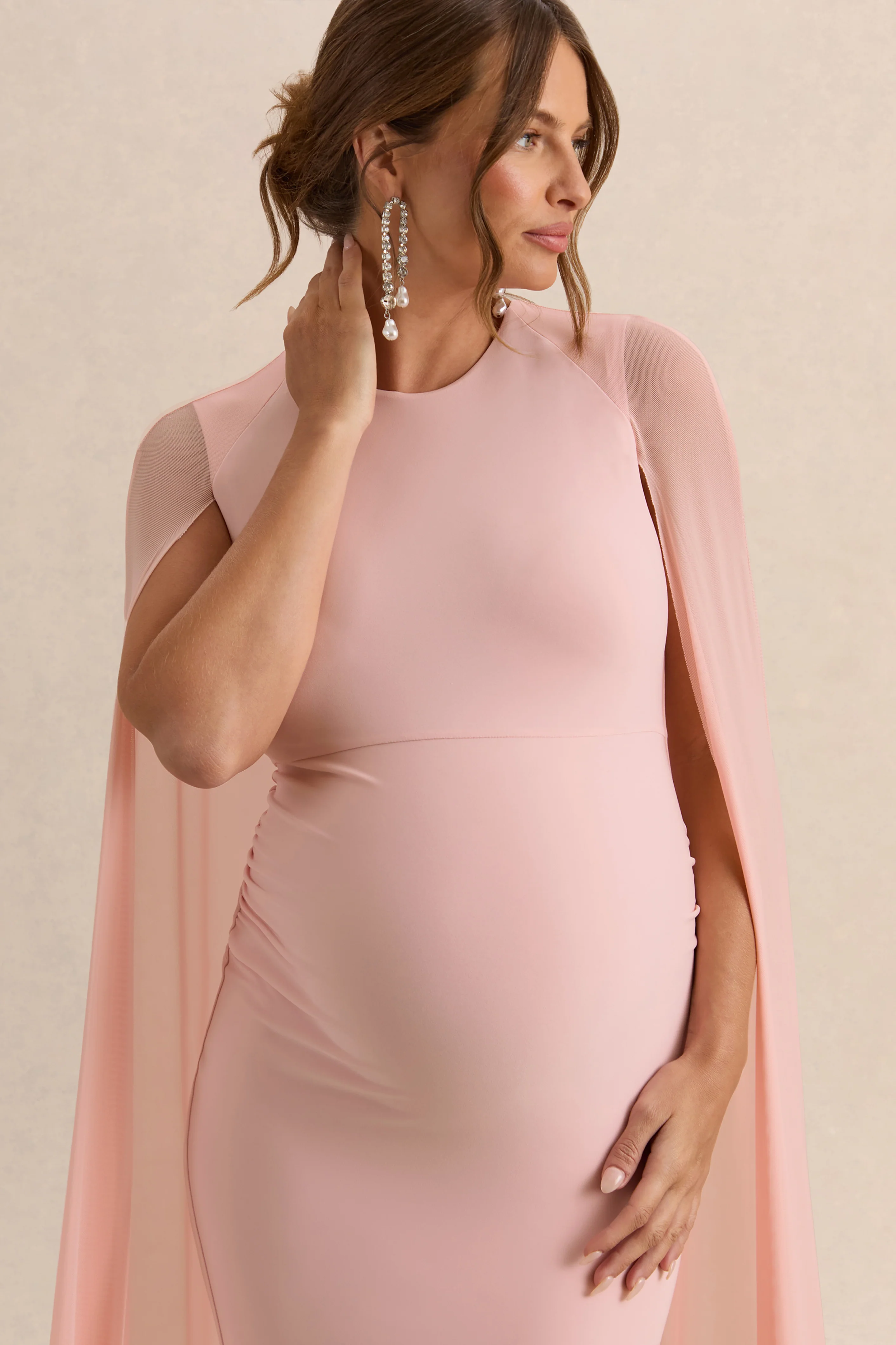 Currant | Roze Hoge Ronde Hals Zwangerschaps Maxi Jurk Met Cape - Image 3