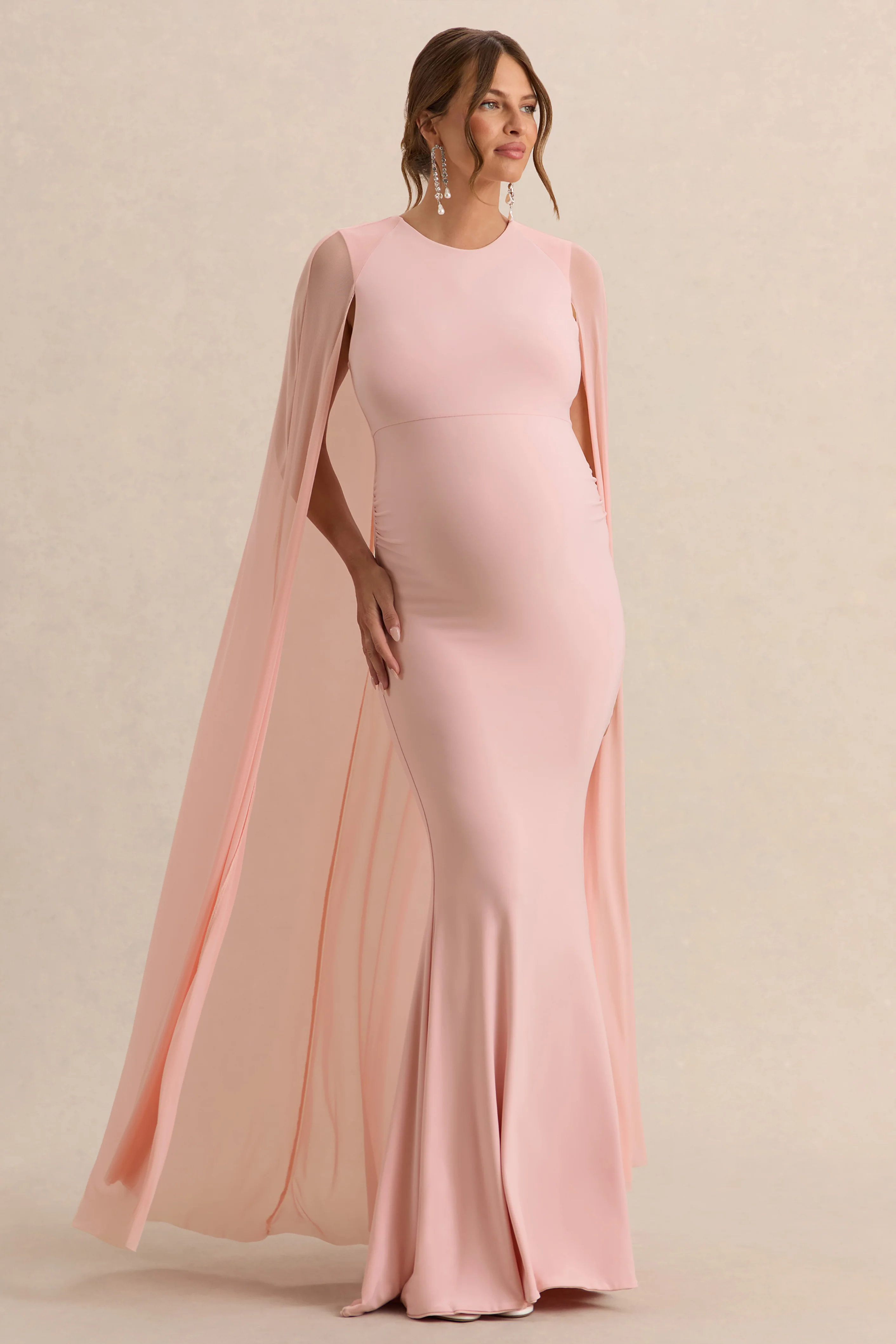 Currant | Roze Hoge Ronde Hals Zwangerschaps Maxi Jurk Met Cape - Image 4
