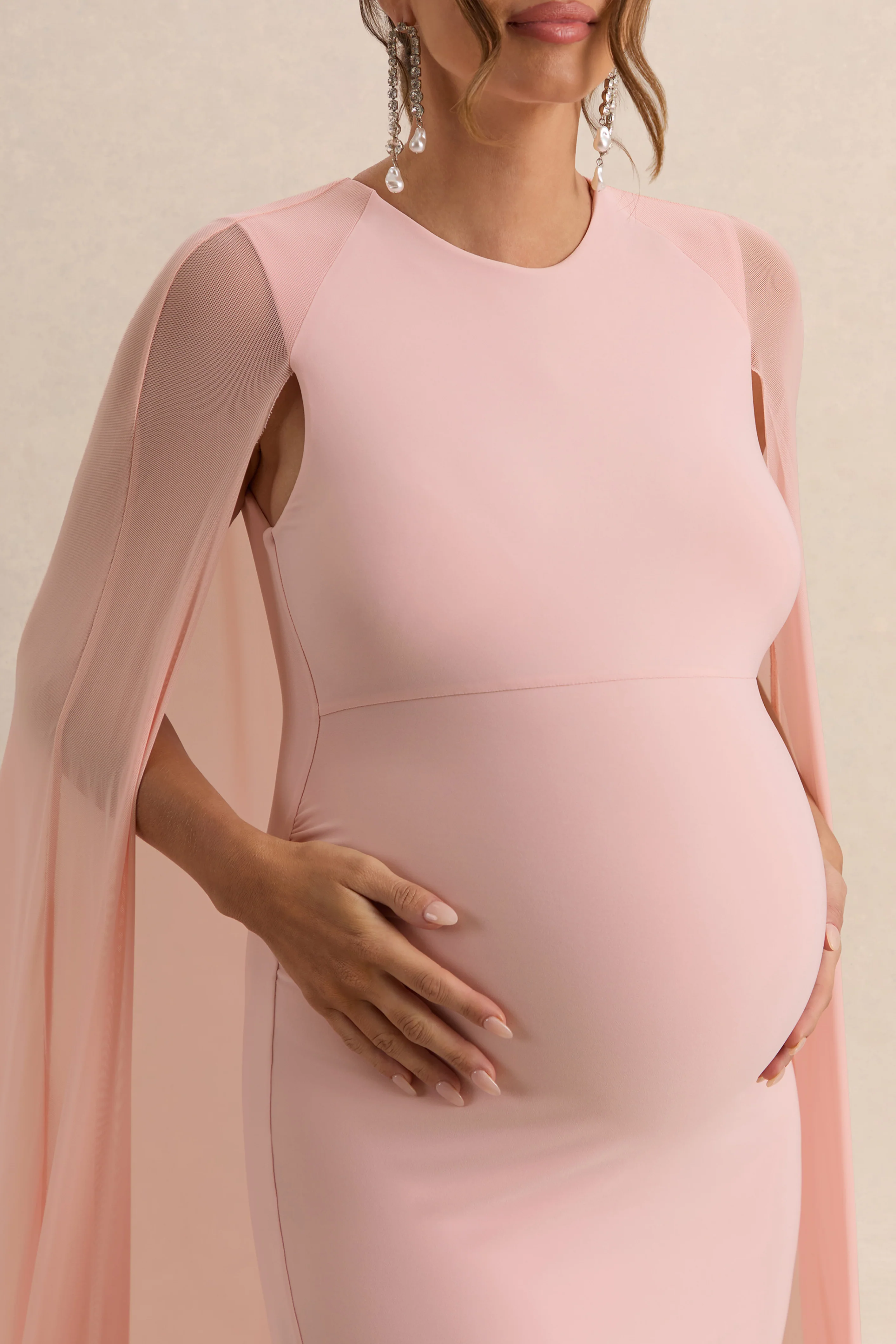 Currant | Roze Hoge Ronde Hals Zwangerschaps Maxi Jurk Met Cape - Image 7