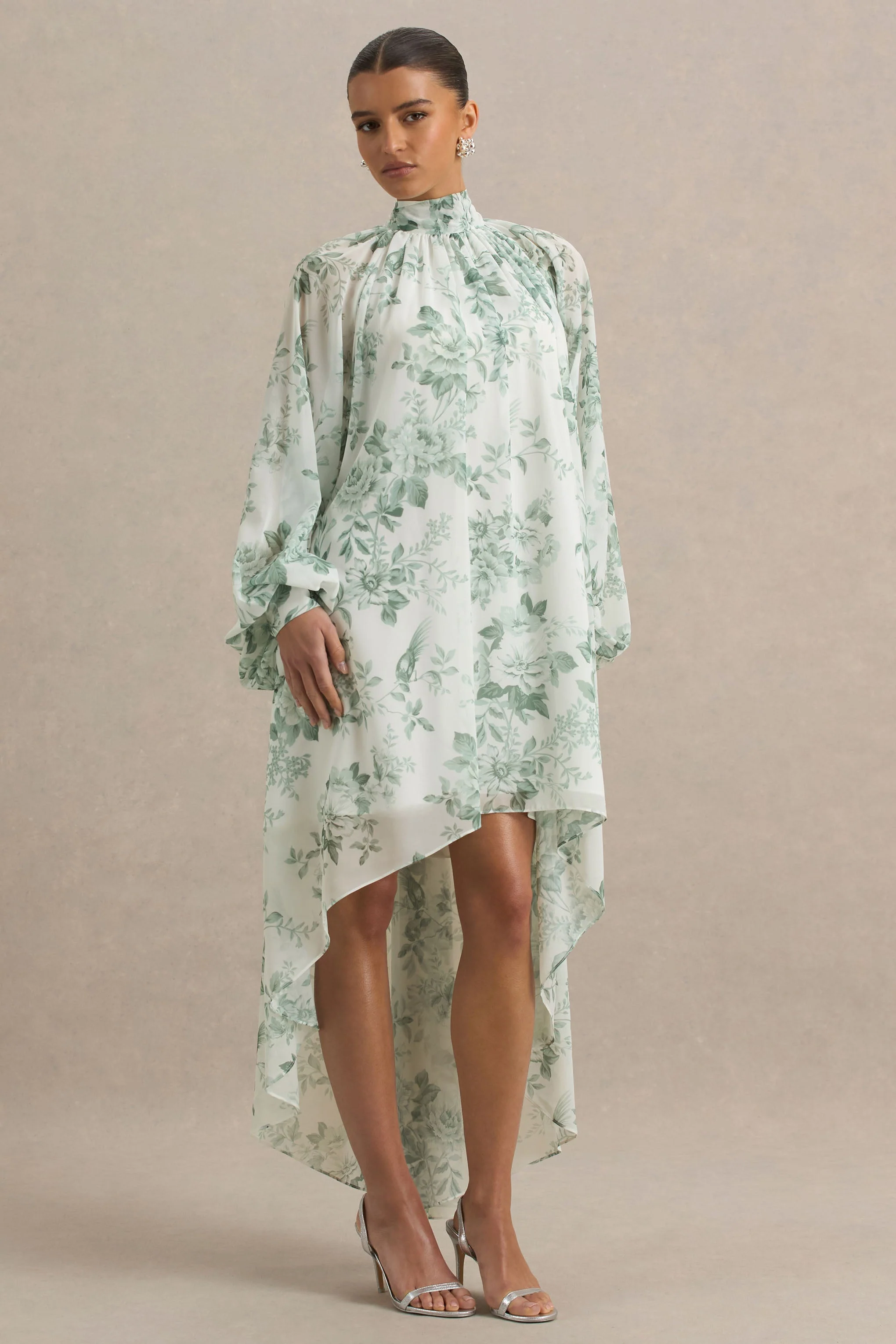 Delphia | Groene Bloemenprint Maxi Jurk Met Hoge Hals - Image 3