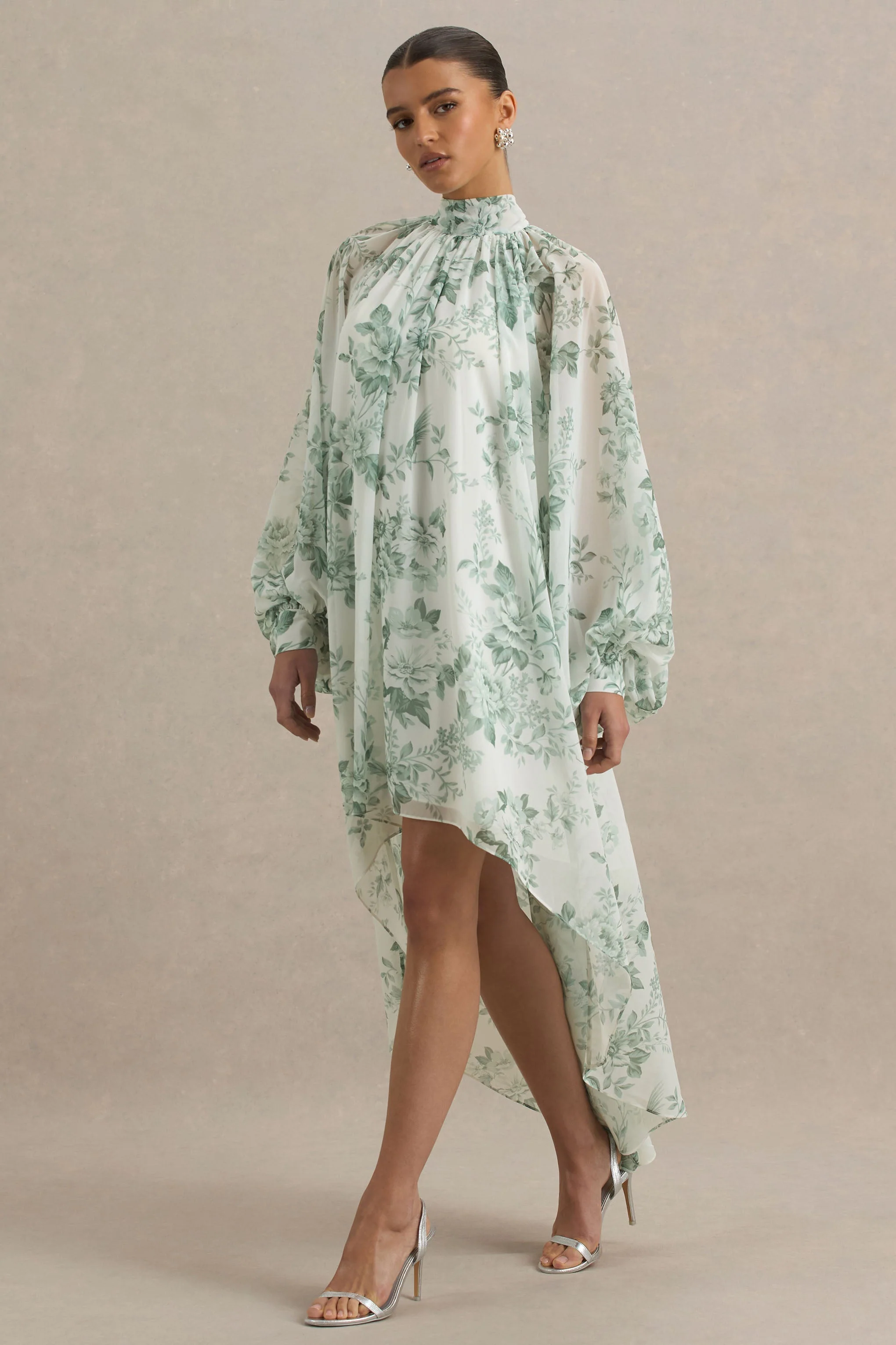 Delphia | Groene Bloemenprint Maxi Jurk Met Hoge Hals - Image 4