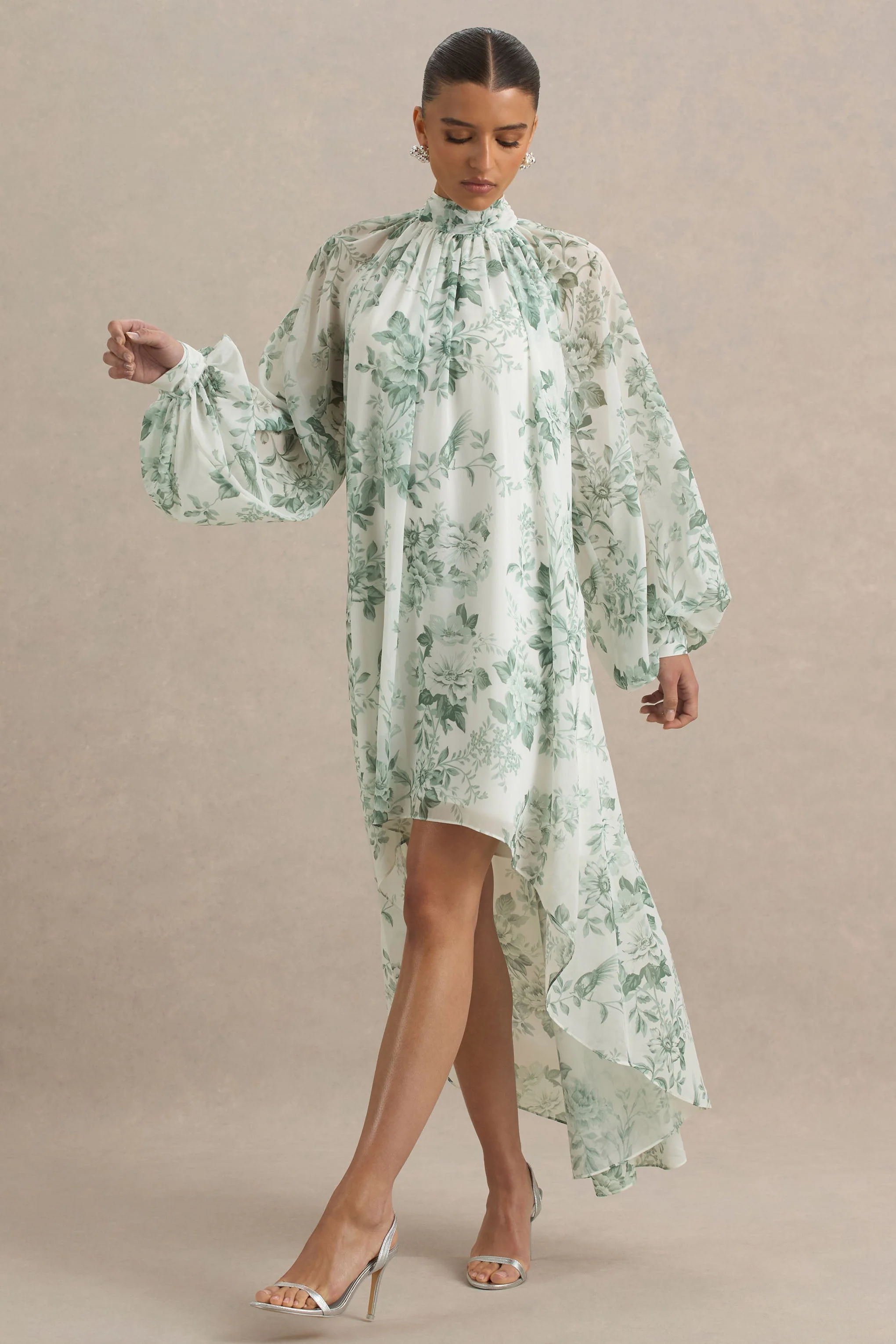 Delphia | Groene Bloemenprint Maxi Jurk Met Hoge Hals - Image 5