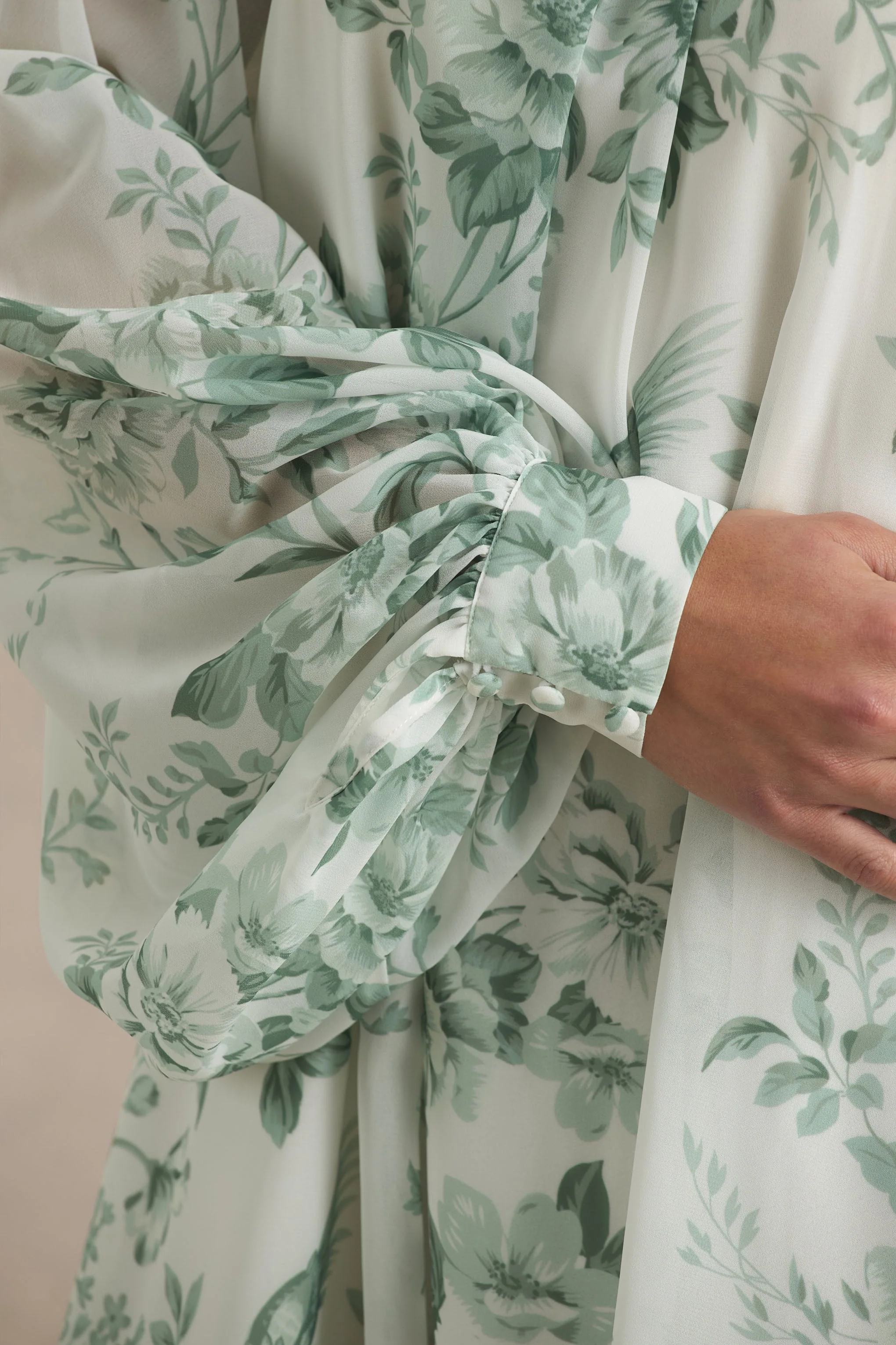 Delphia | Groene Bloemenprint Maxi Jurk Met Hoge Hals - Image 7