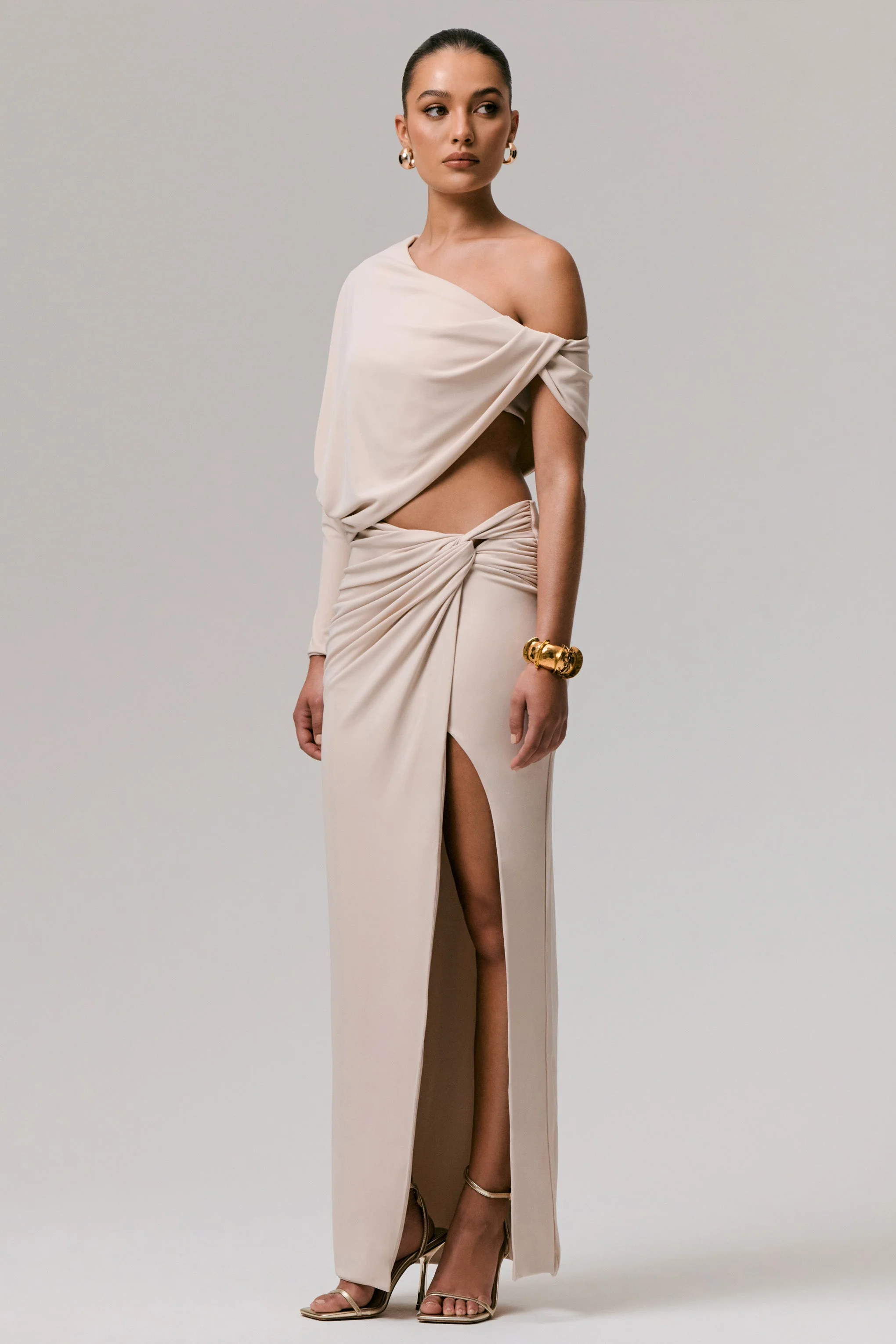 Dua | Stone Asymmetrische Draperend Top Met Eén Mouw - Image 3