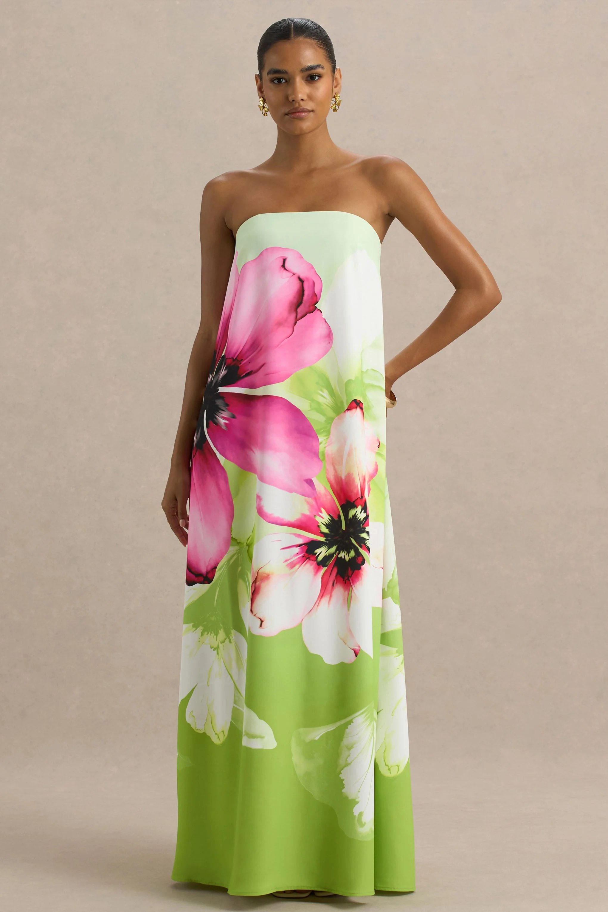 Ellery | Limoengroene Bloemen Print Bandeau Maxi Jurk - Image 3