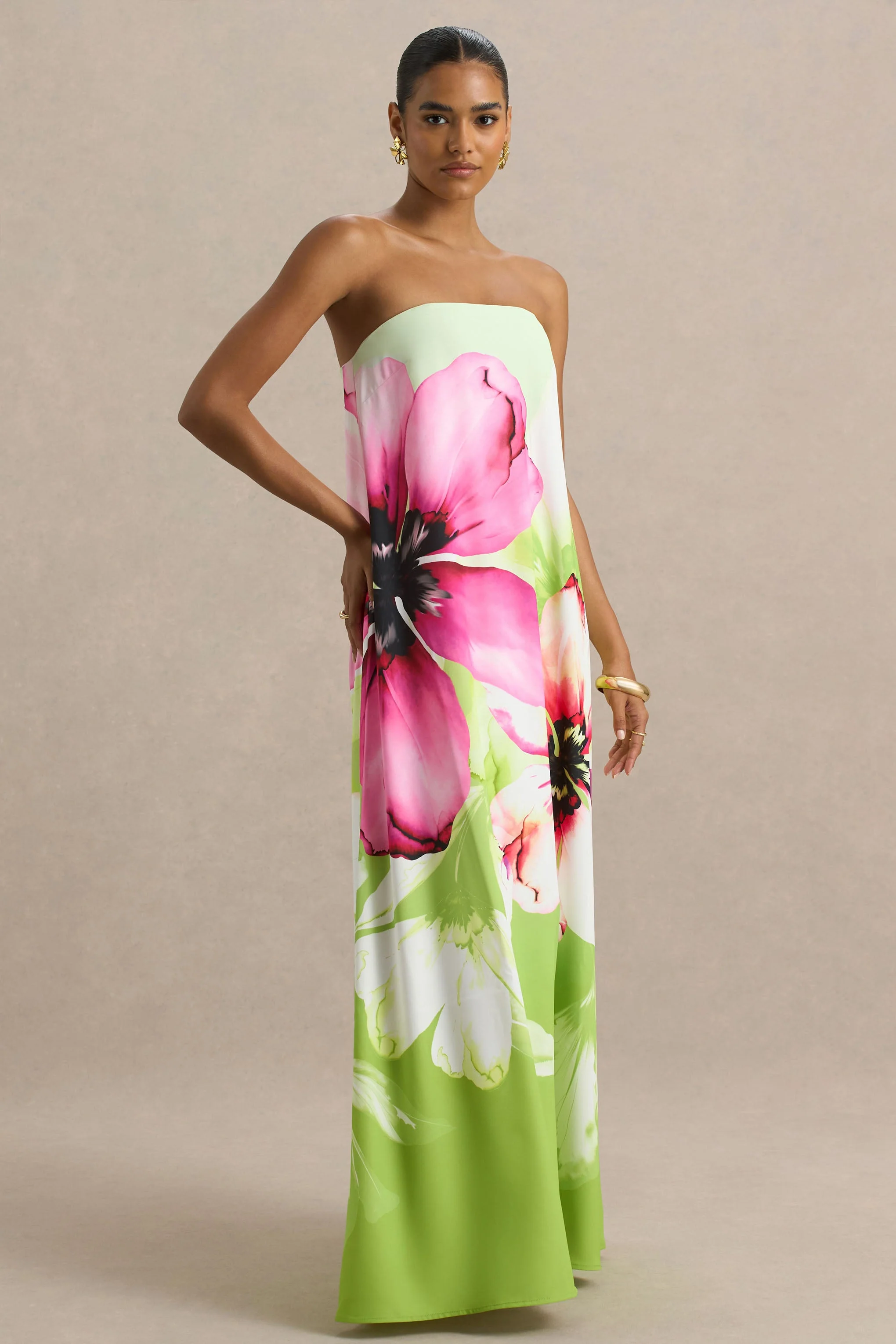 Ellery | Limoengroene Bloemen Print Bandeau Maxi Jurk - Image 4