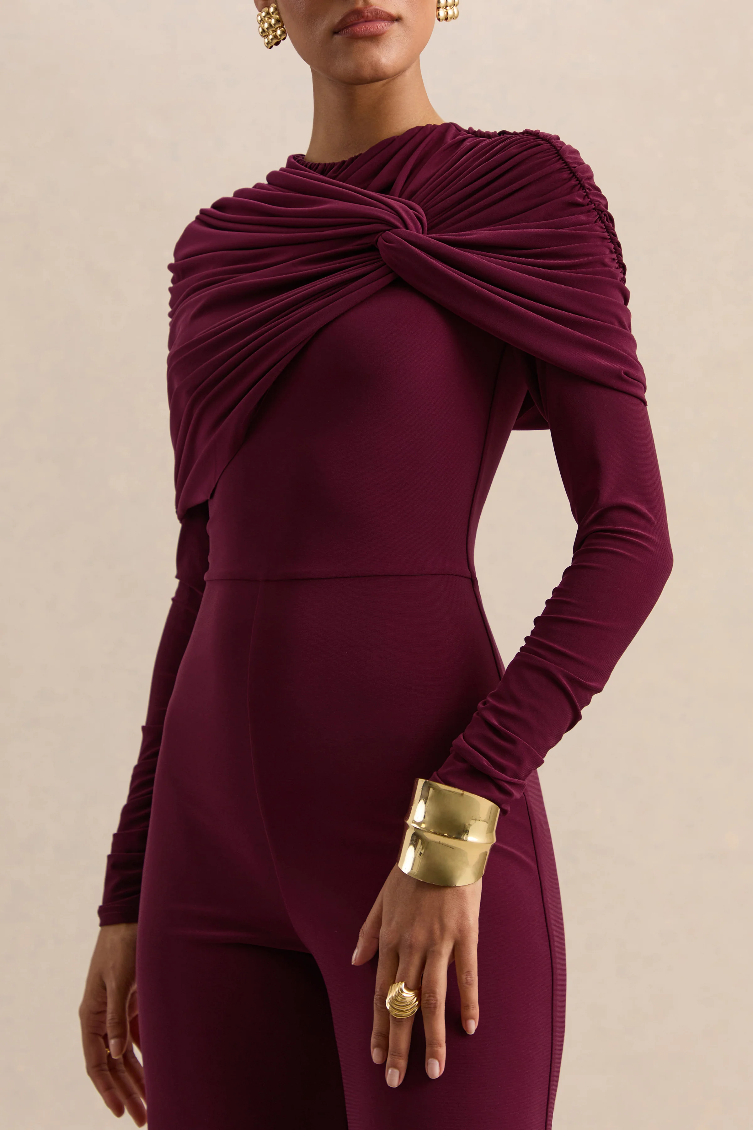 Eloura | Bessenrode Jumpsuit Met Hoge Hals En Gedraaid Gerimpeld Detail - Image 3