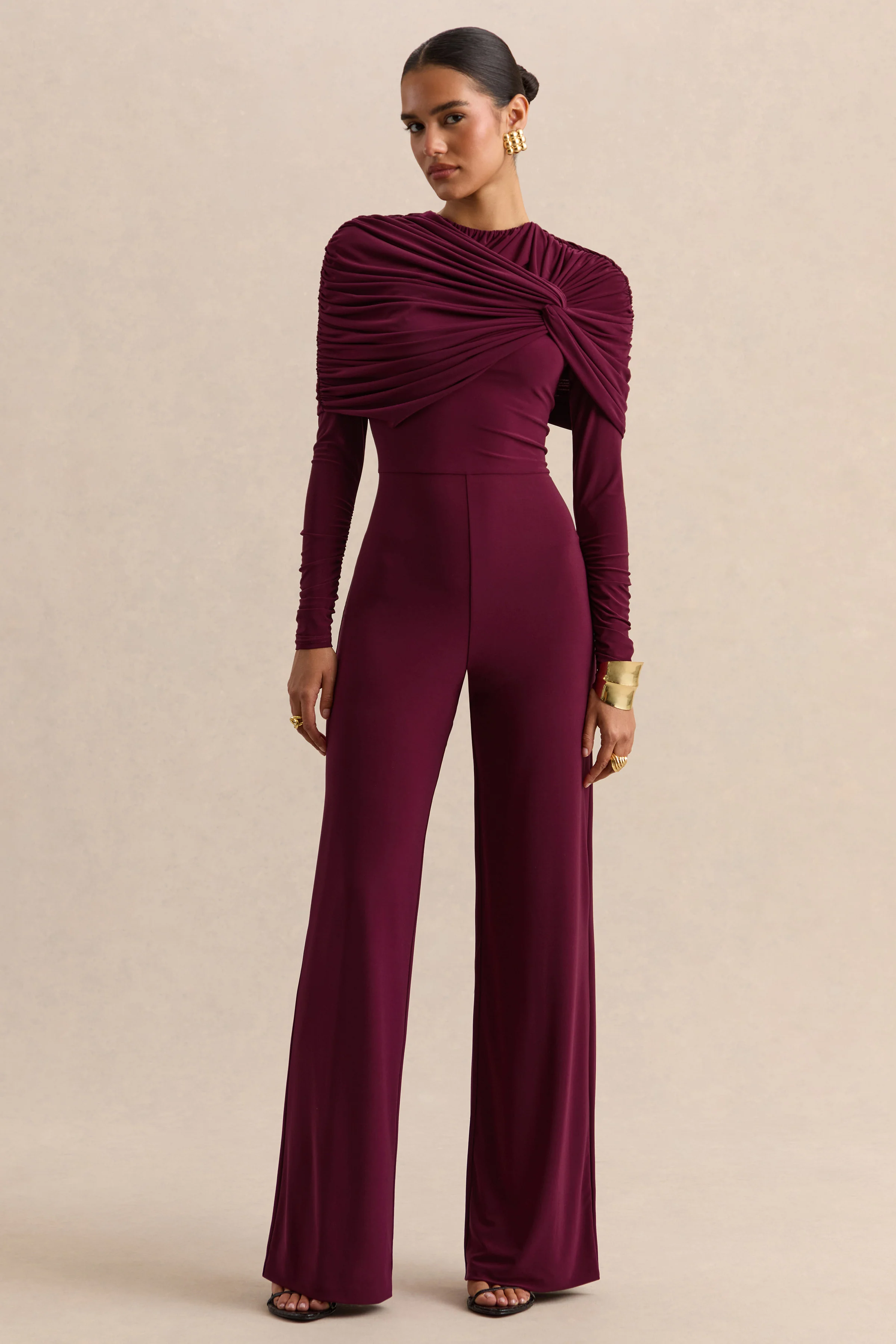 Eloura | Bessenrode Jumpsuit Met Hoge Hals En Gedraaid Gerimpeld Detail - Image 4