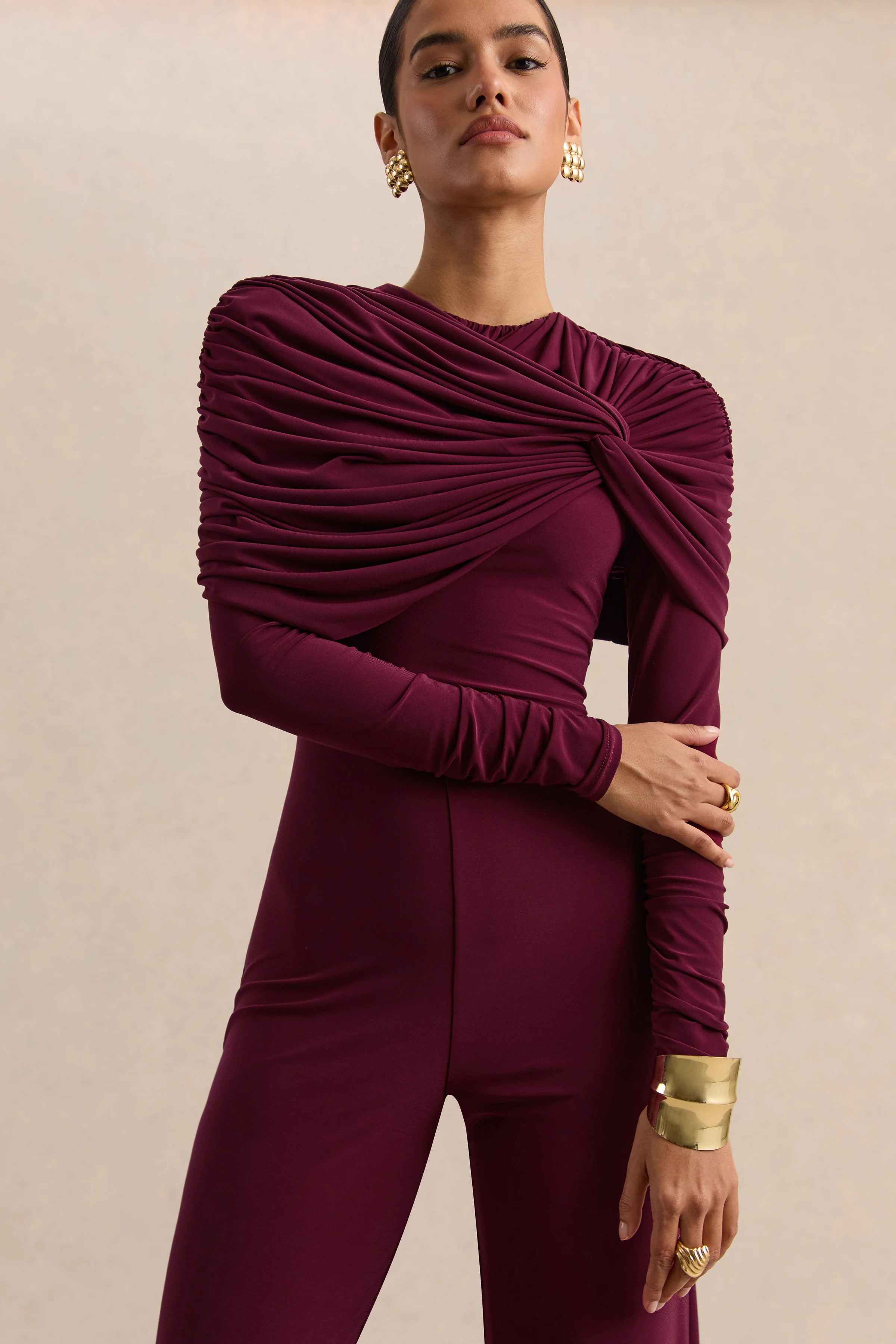 Eloura | Bessenrode Jumpsuit Met Hoge Hals En Gedraaid Gerimpeld Detail - Image 5