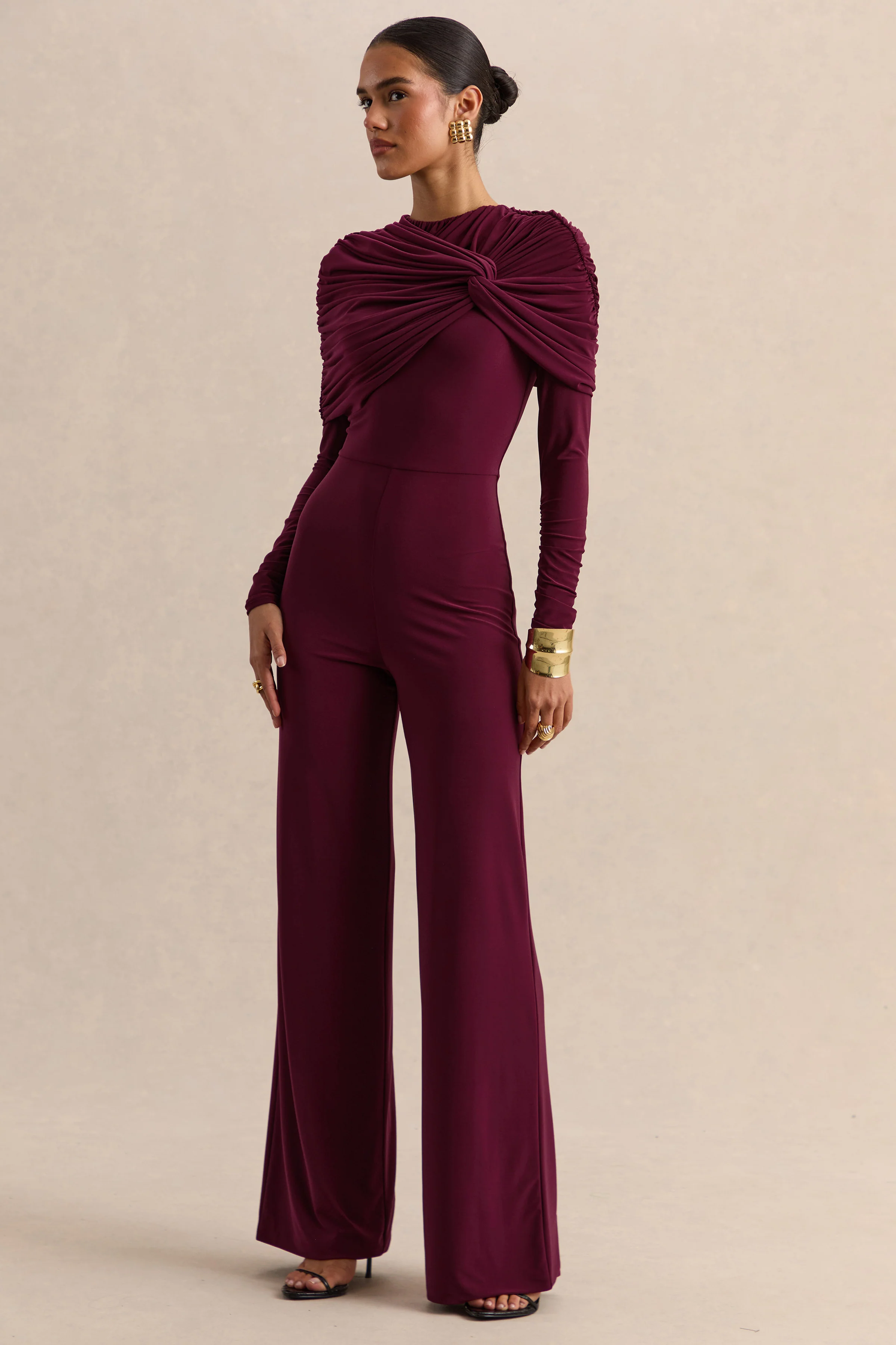 Eloura | Bessenrode Jumpsuit Met Hoge Hals En Gedraaid Gerimpeld Detail - Image 6