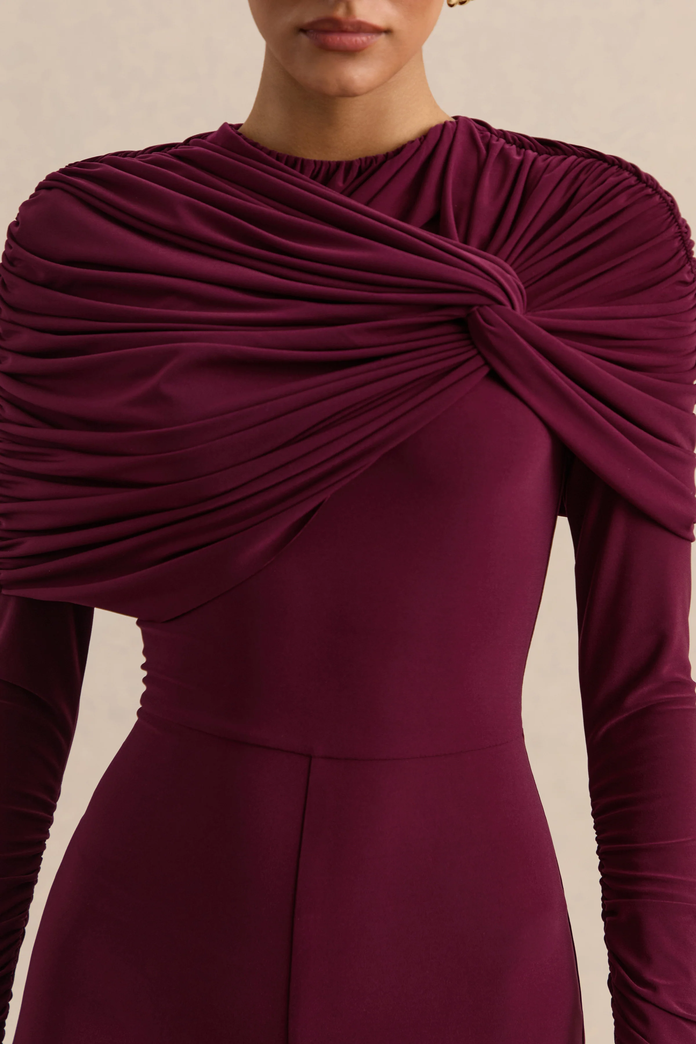 Eloura | Bessenrode Jumpsuit Met Hoge Hals En Gedraaid Gerimpeld Detail - Image 7