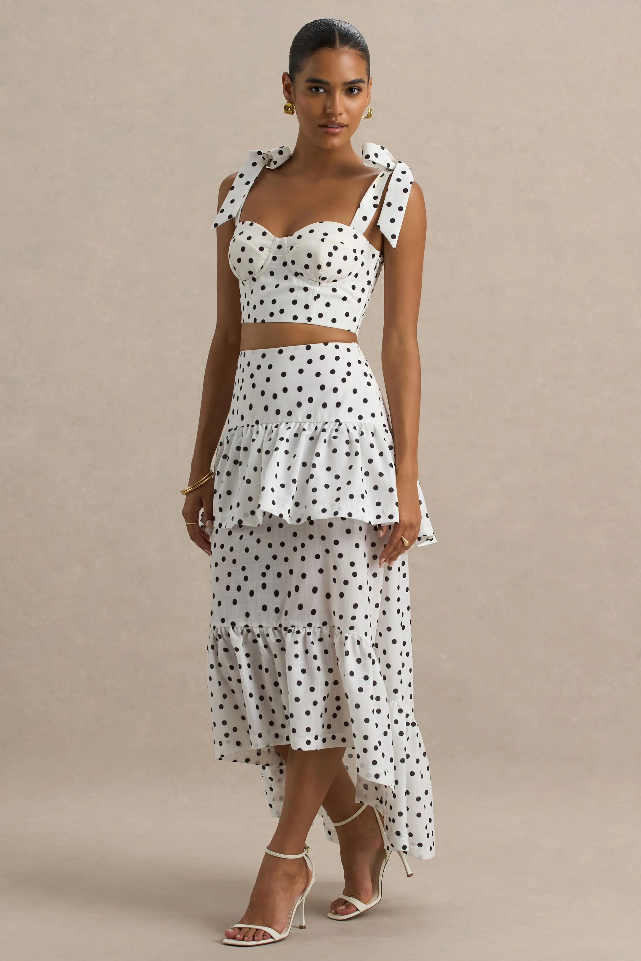 Emry | Witte Polka Dot Maxi-Rok Met Hoge Taille En Ruches detail - Image 4