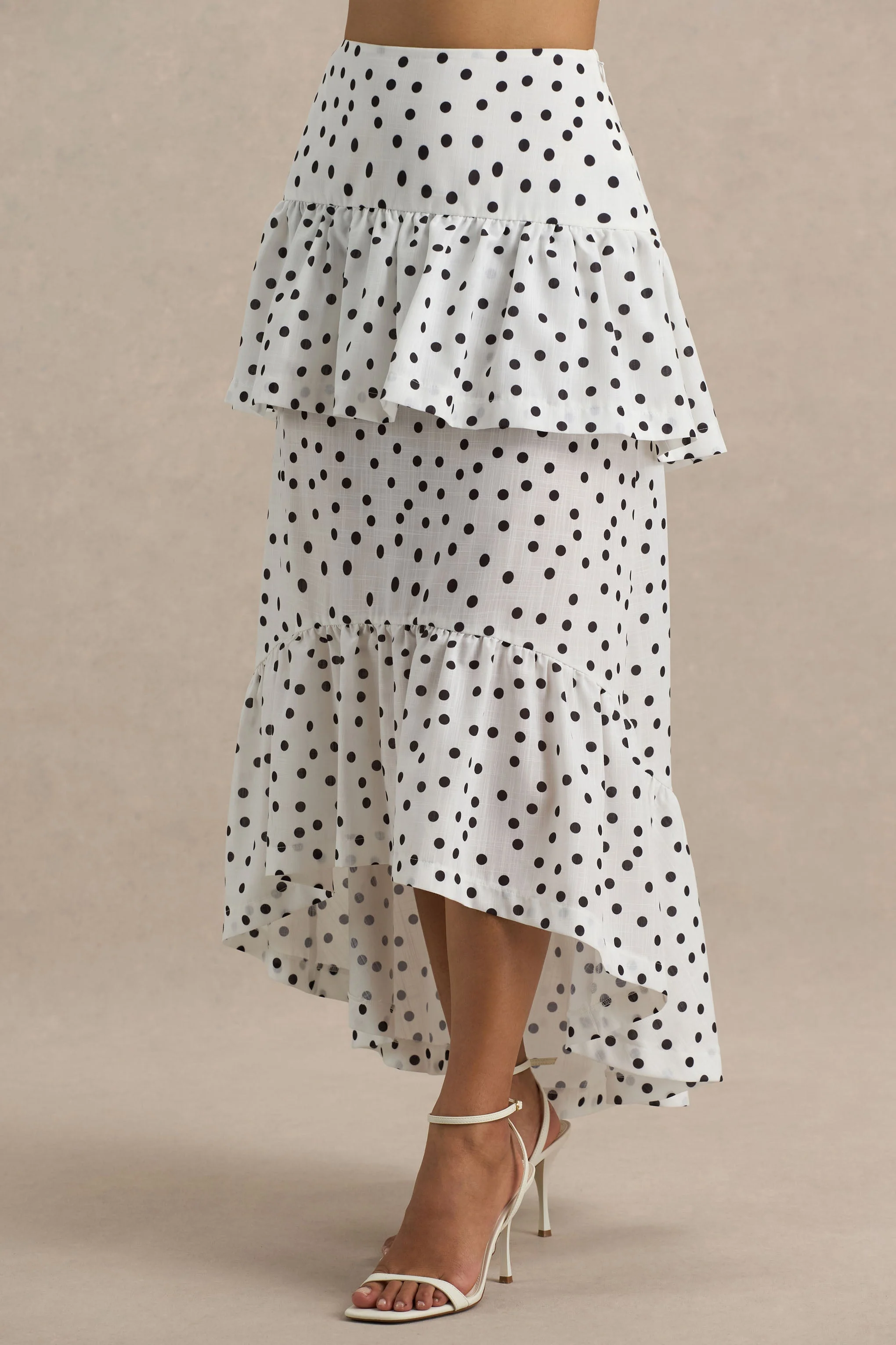 Emry | Witte Polka Dot Maxi-Rok Met Hoge Taille En Ruches detail - Image 5