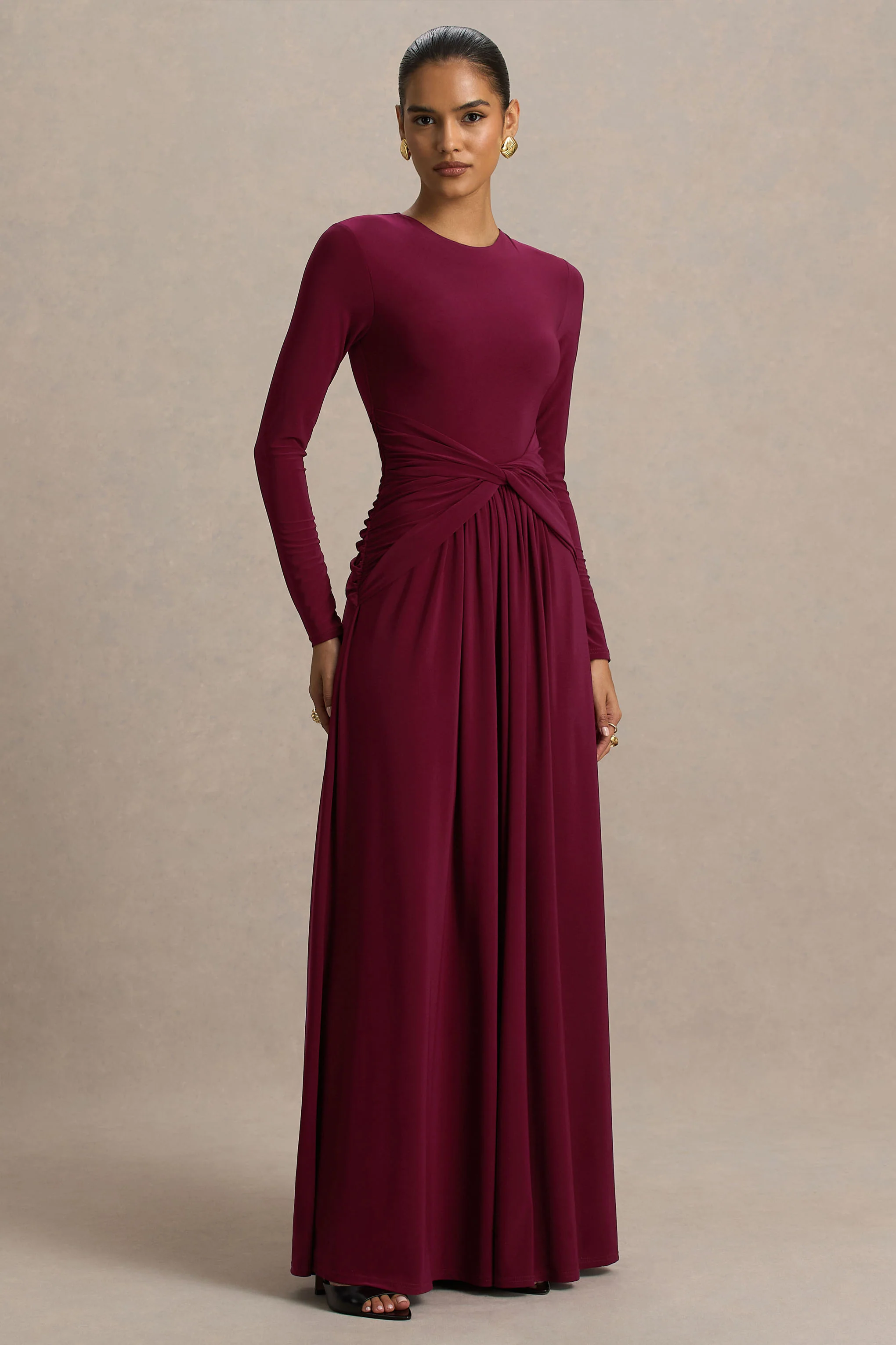 Estrella | Bessenrode Hoge Hals Maxi Jurk Met Gerimpeld Detail - Image 5