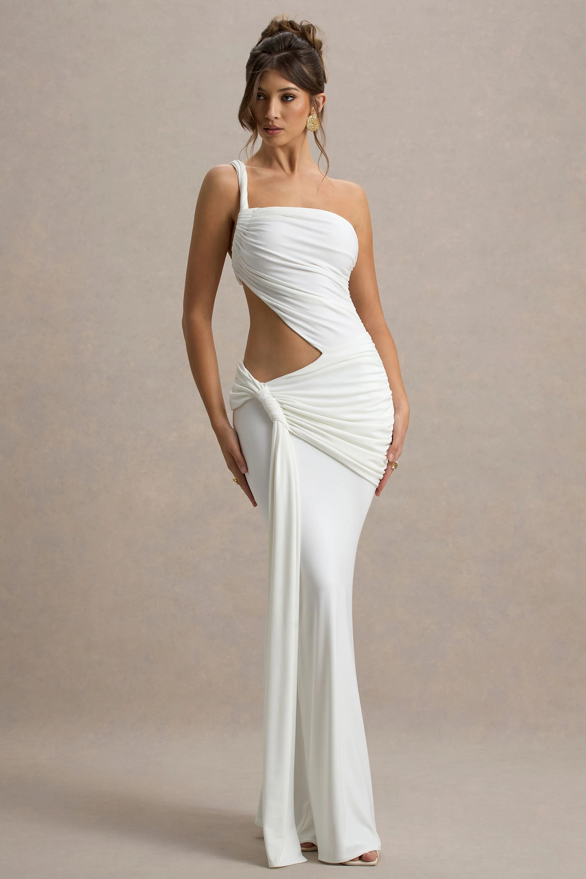 Giovanna | Witte Asymmetrische Maxi Jurk Met Overslagrok