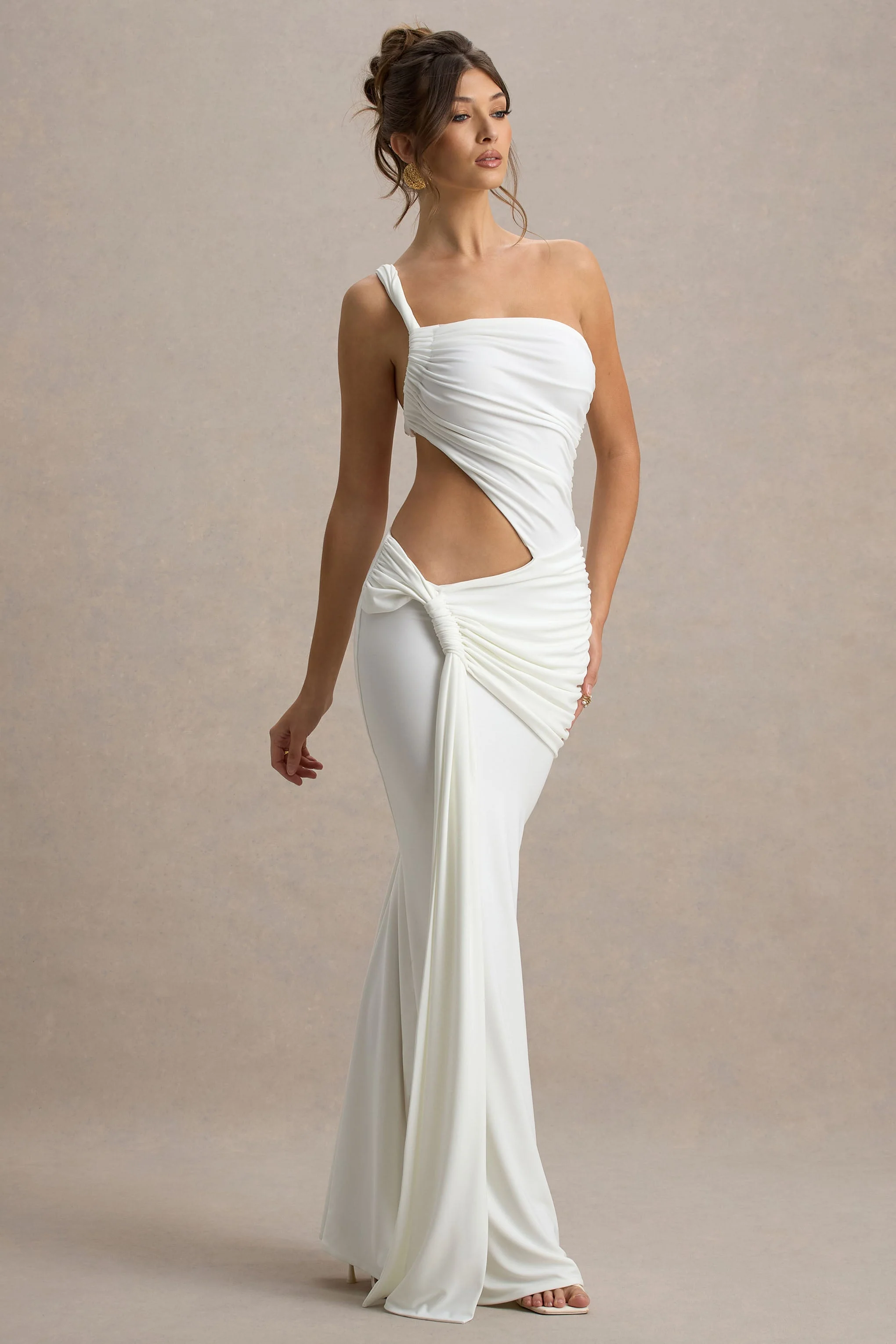 Giovanna | Witte Asymmetrische Maxi Jurk Met Overslagrok - Image 5