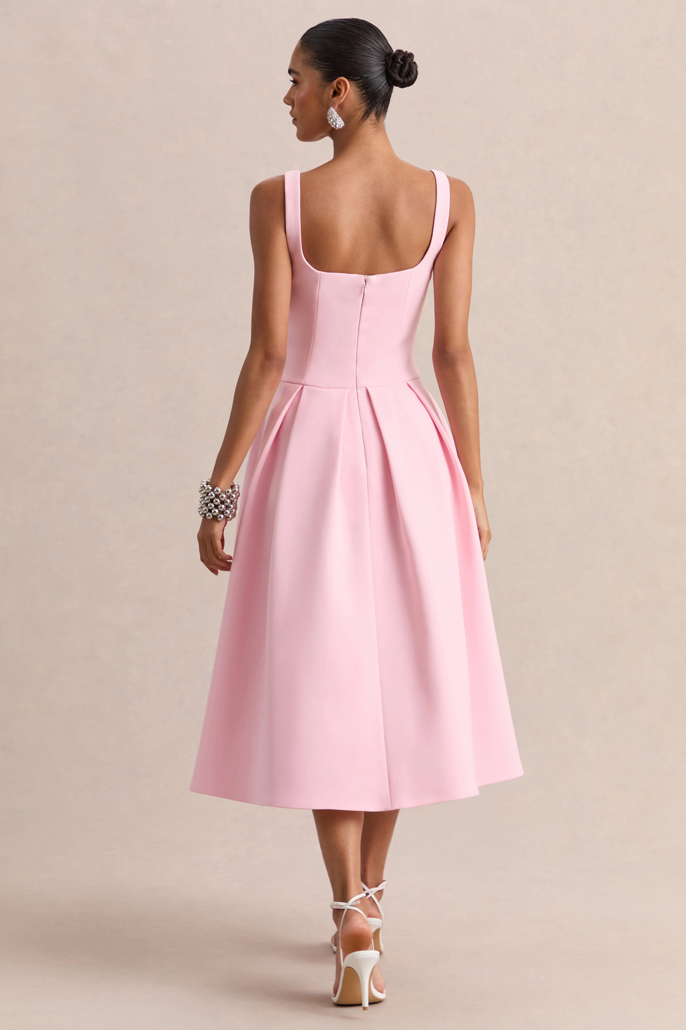 Greta | Licht Roze Sweetheart Halslijn Midi Jurk - Image 2