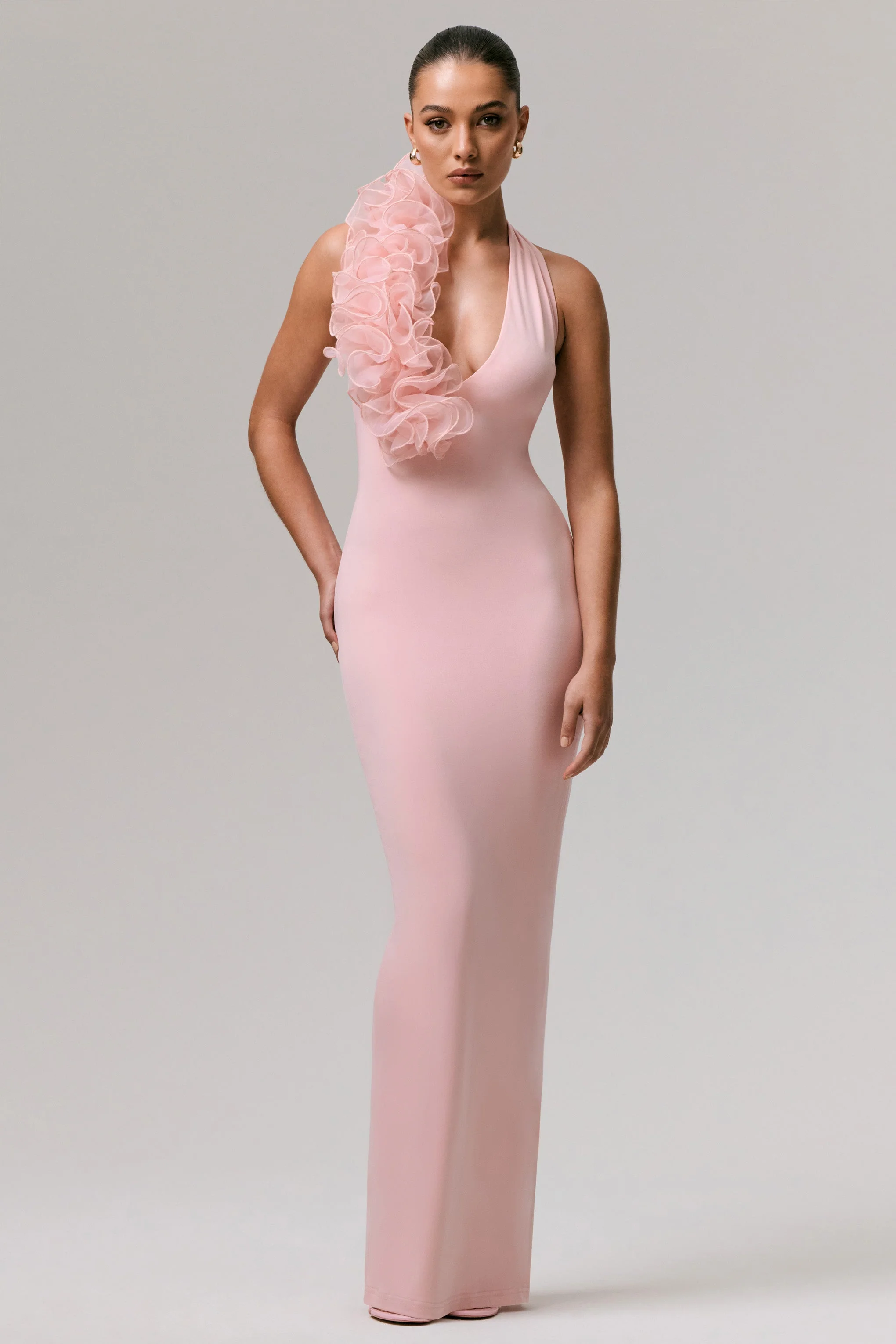 Harriet | Rode Diepe V-Hals Maxi Jurk Met Bloemen Details - Image 4