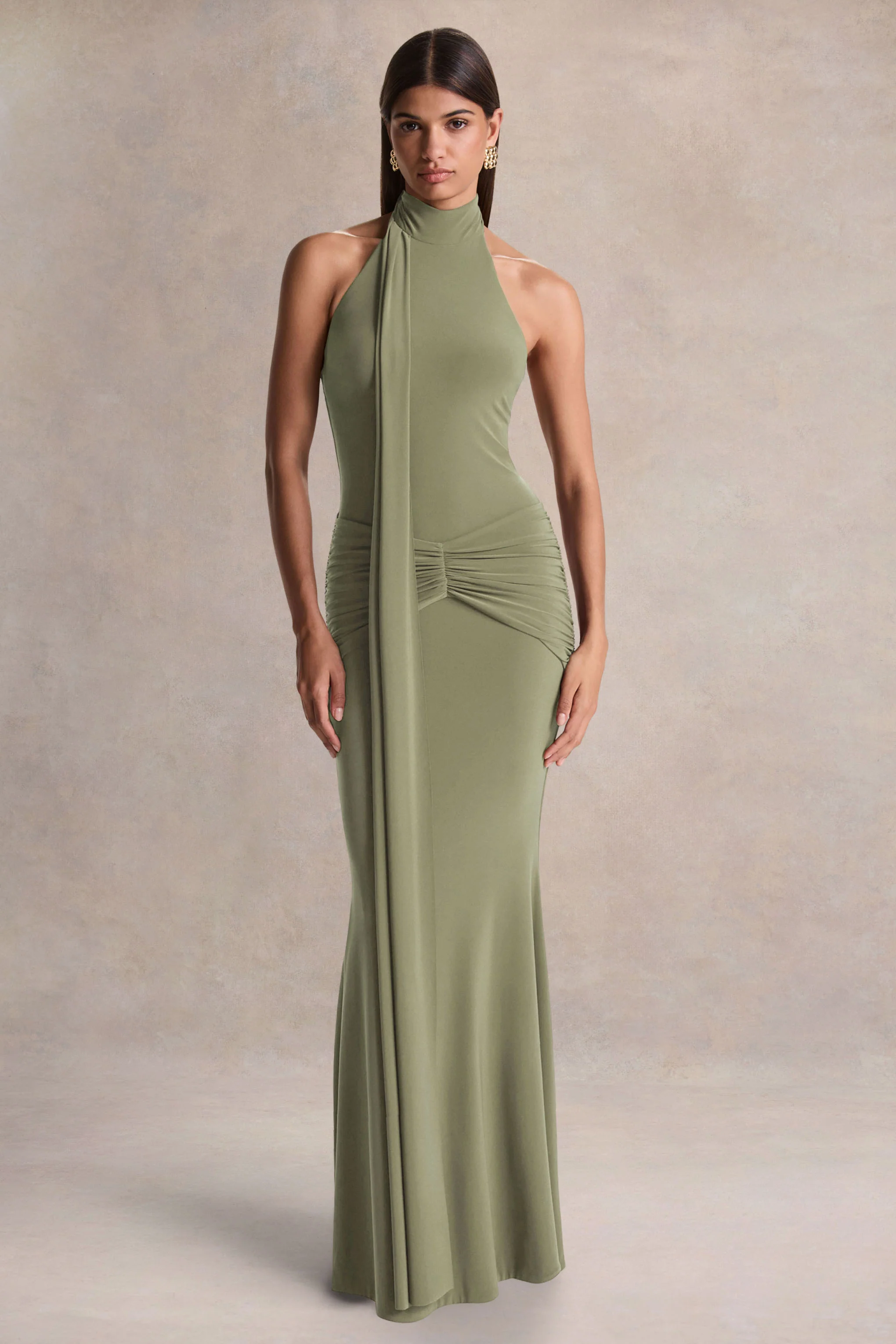 Hyla | Groene Hoge Hals Maxi Jurk Met Ceintuur Detail - Image 4