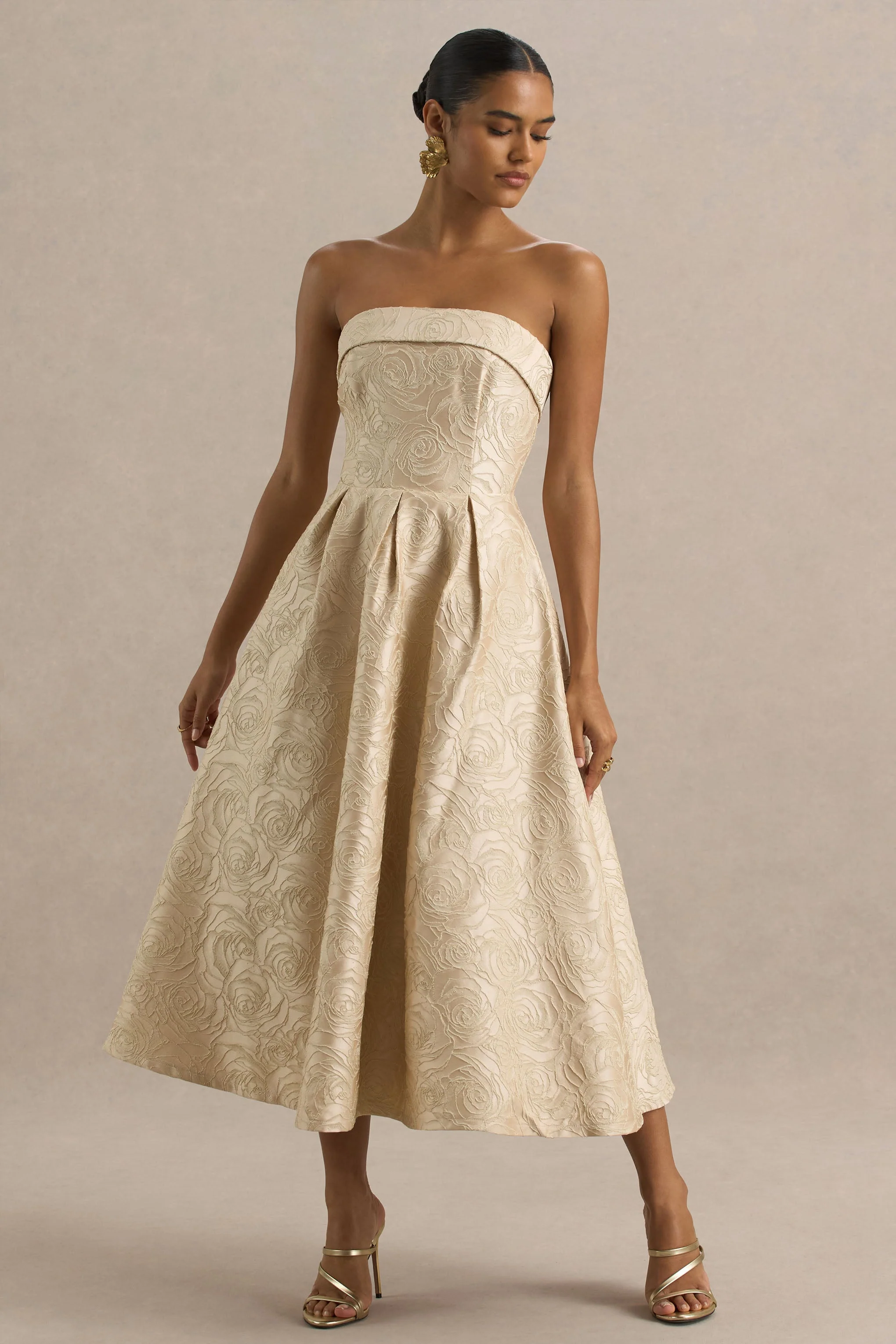 Hypnotic | Gouden Jacquard Bandeau Midi Jurk - Image 3