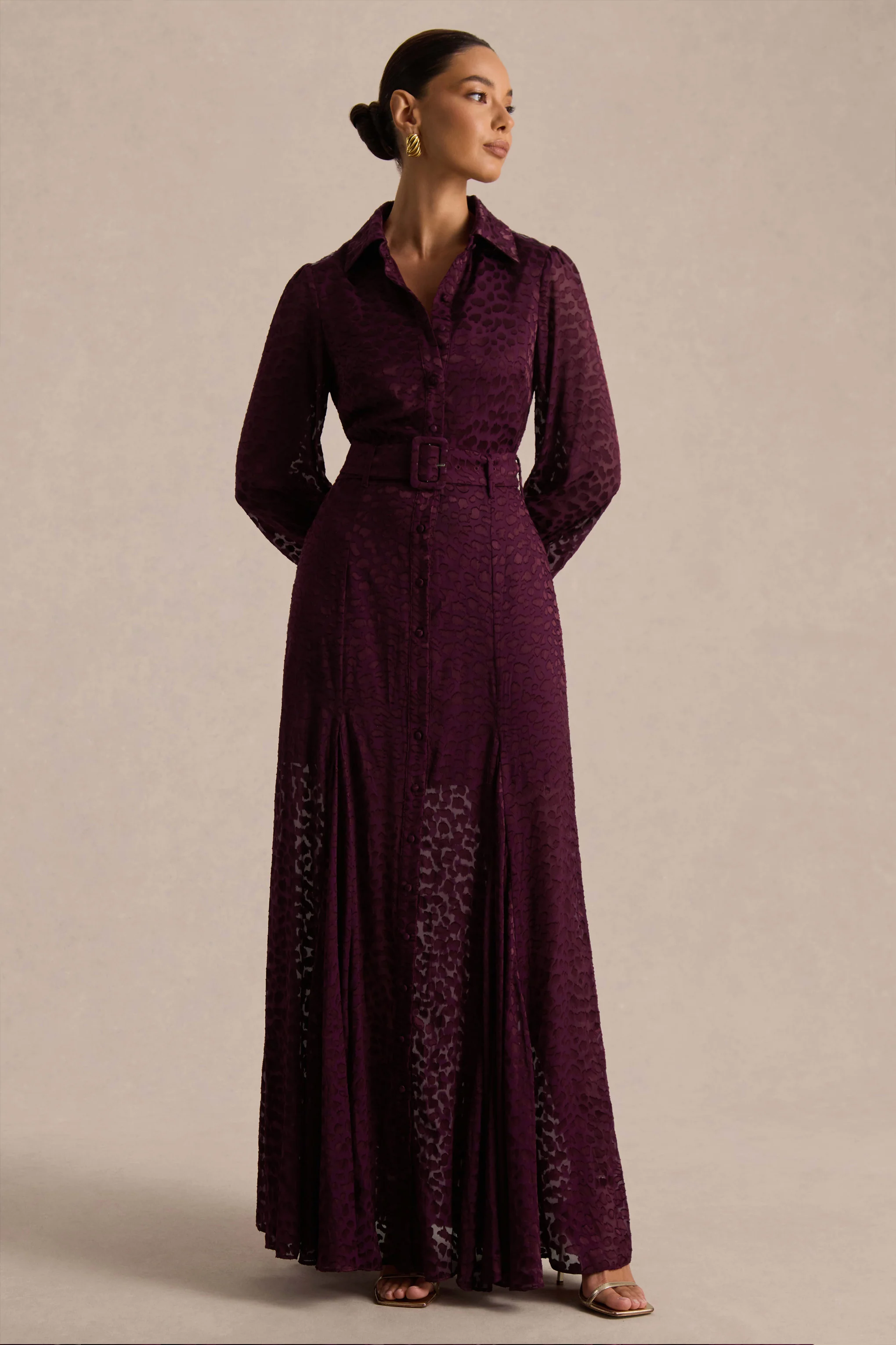 Kirsty | Paarse Overhemd  Maxi Jurk Met Lange Mouwen - Image 3