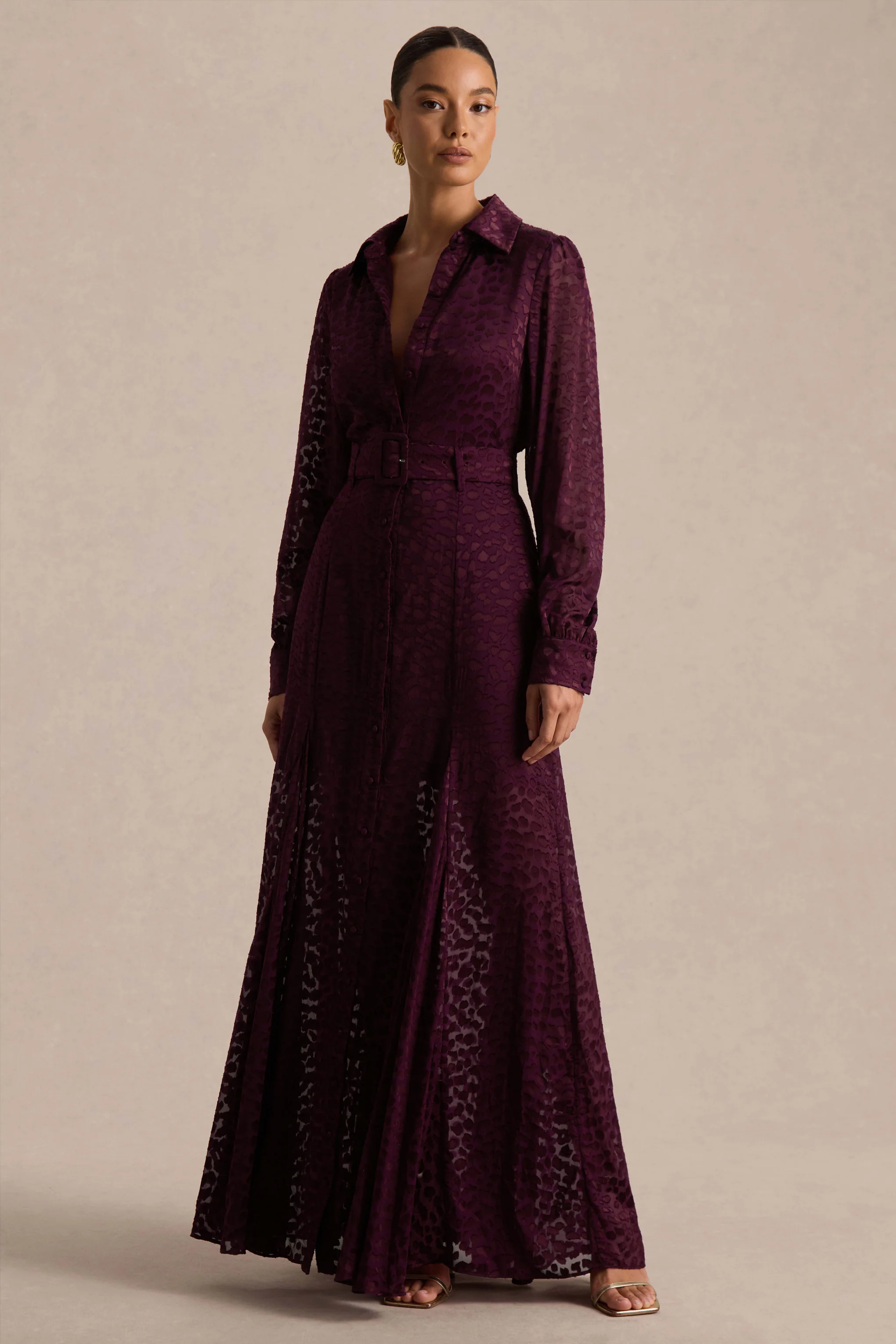 Kirsty | Paarse Overhemd  Maxi Jurk Met Lange Mouwen - Image 4
