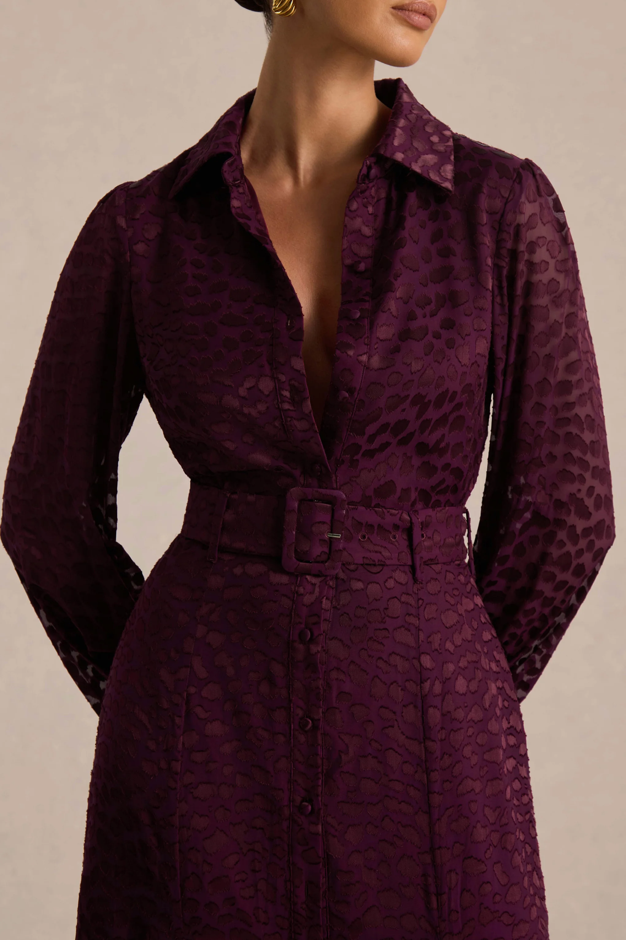 Kirsty | Paarse Overhemd  Maxi Jurk Met Lange Mouwen - Image 5