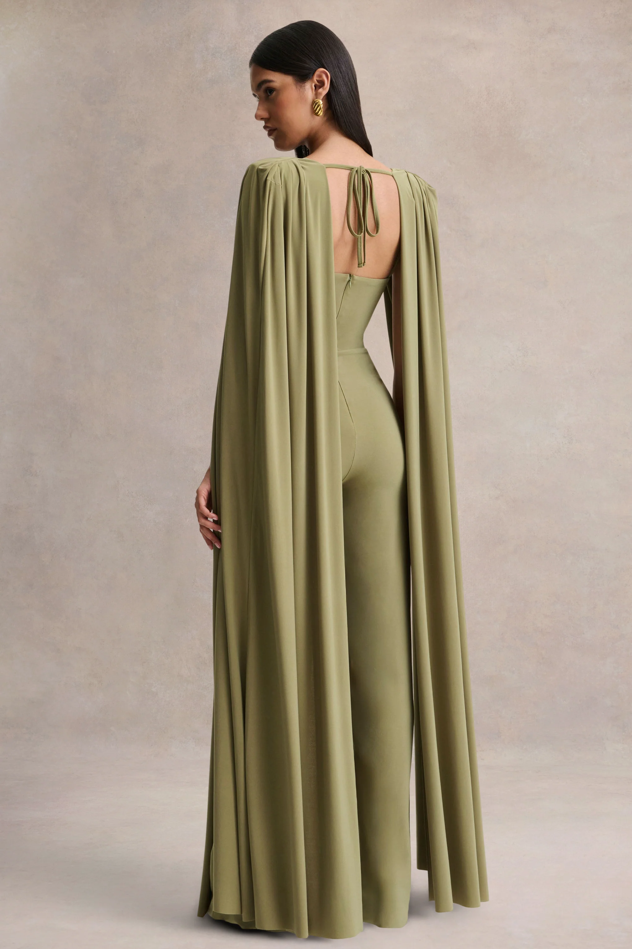Labina | Groene Diepe V-Hals Jumpsuit Met Cape Mouwen - Image 3