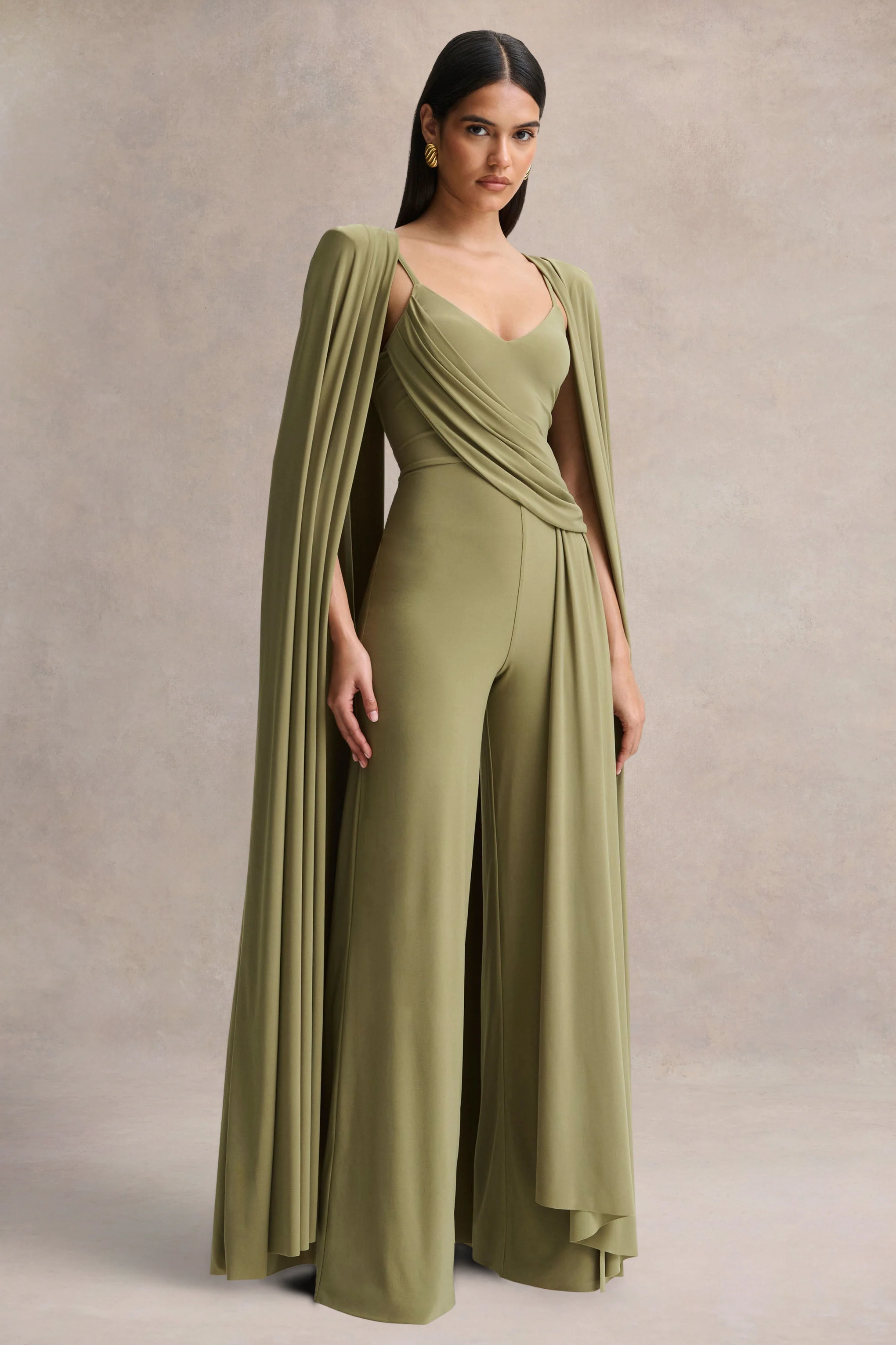 Labina | Groene Diepe V-Hals Jumpsuit Met Cape Mouwen - Image 5