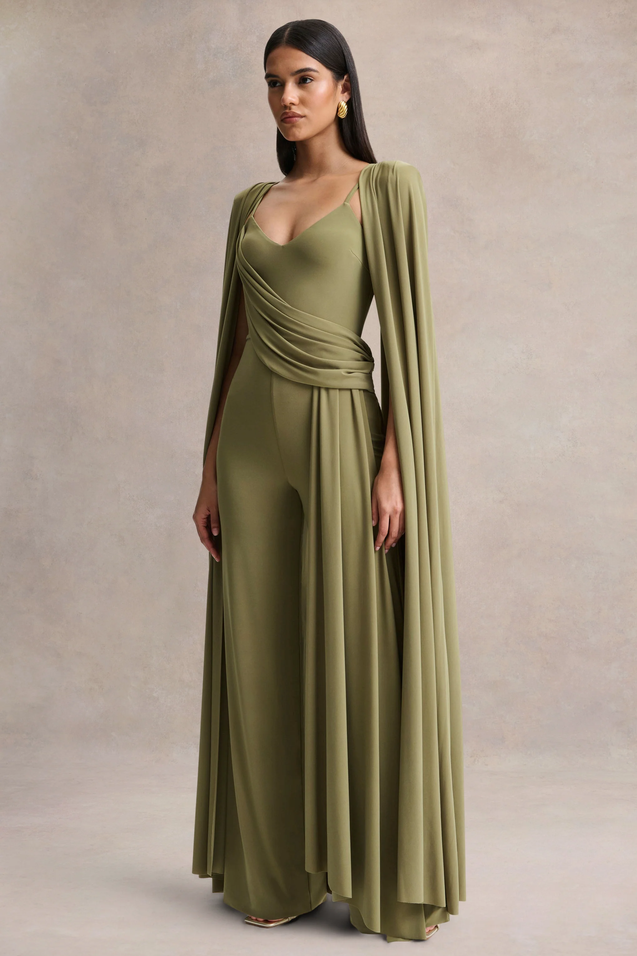 Labina | Groene Diepe V-Hals Jumpsuit Met Cape Mouwen - Image 6