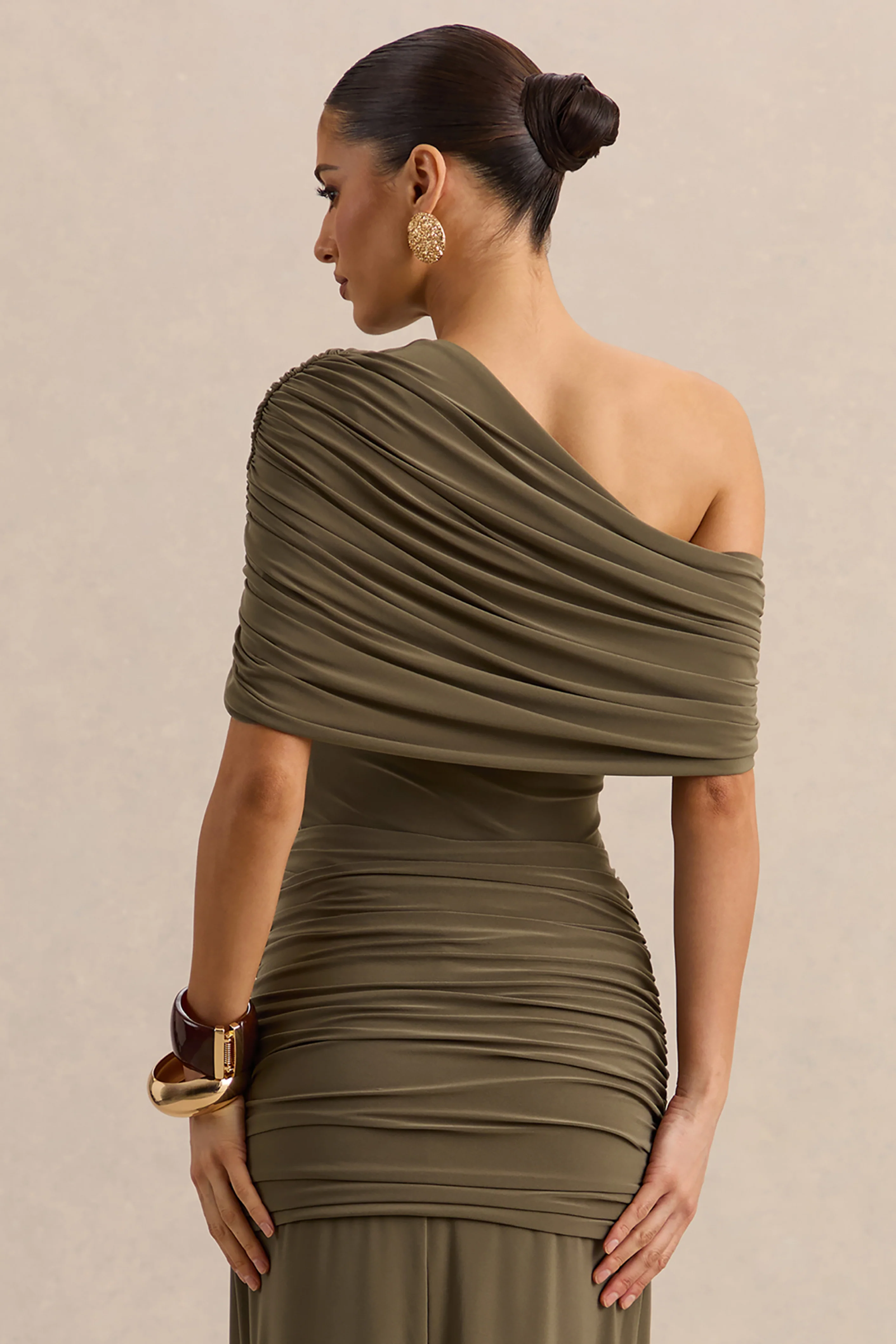 Larelle | Kaki Asymmetrische Hals Body met Gerimpelde Details - Image 2