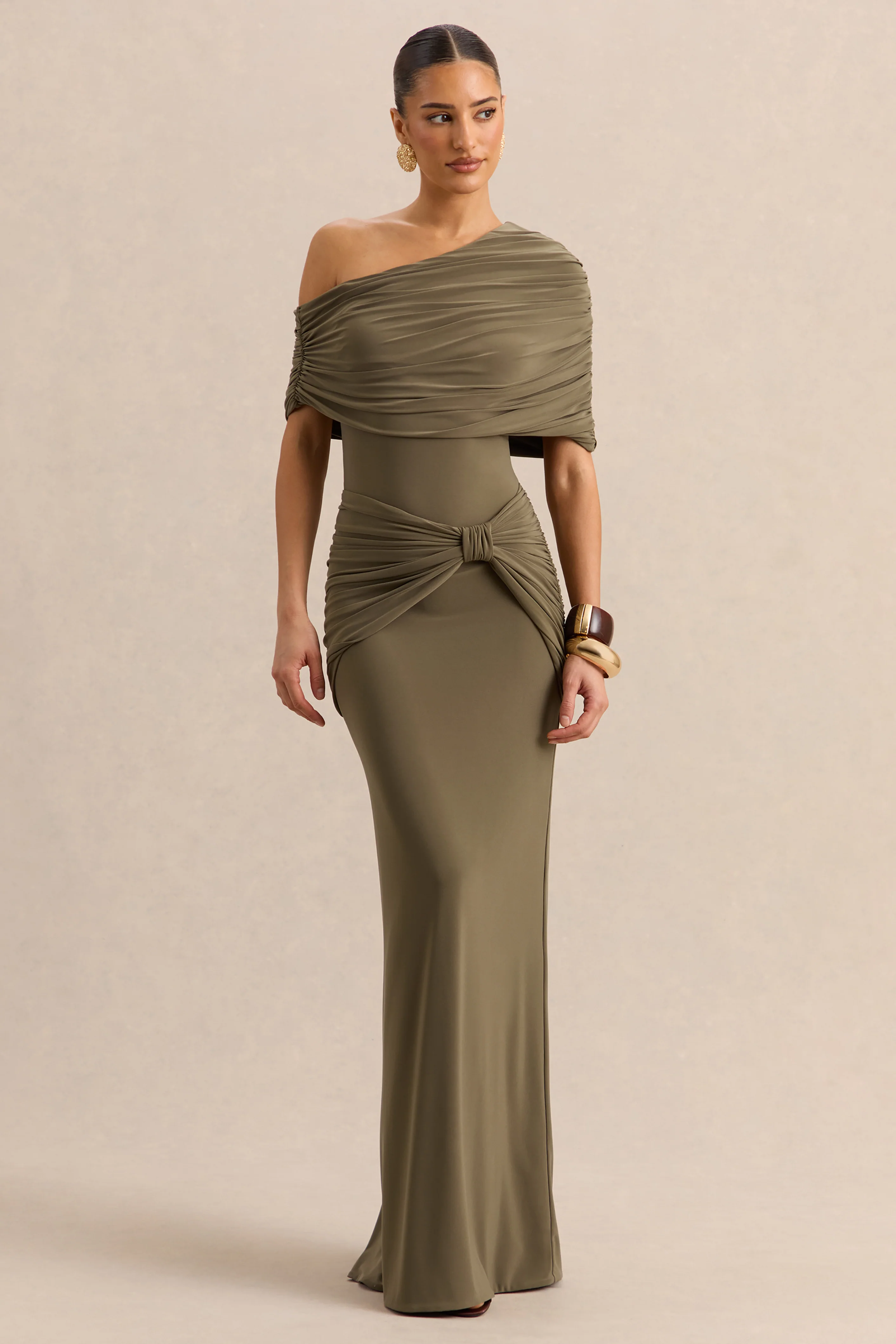Larelle | Kaki Asymmetrische Hals Body met Gerimpelde Details - Image 4