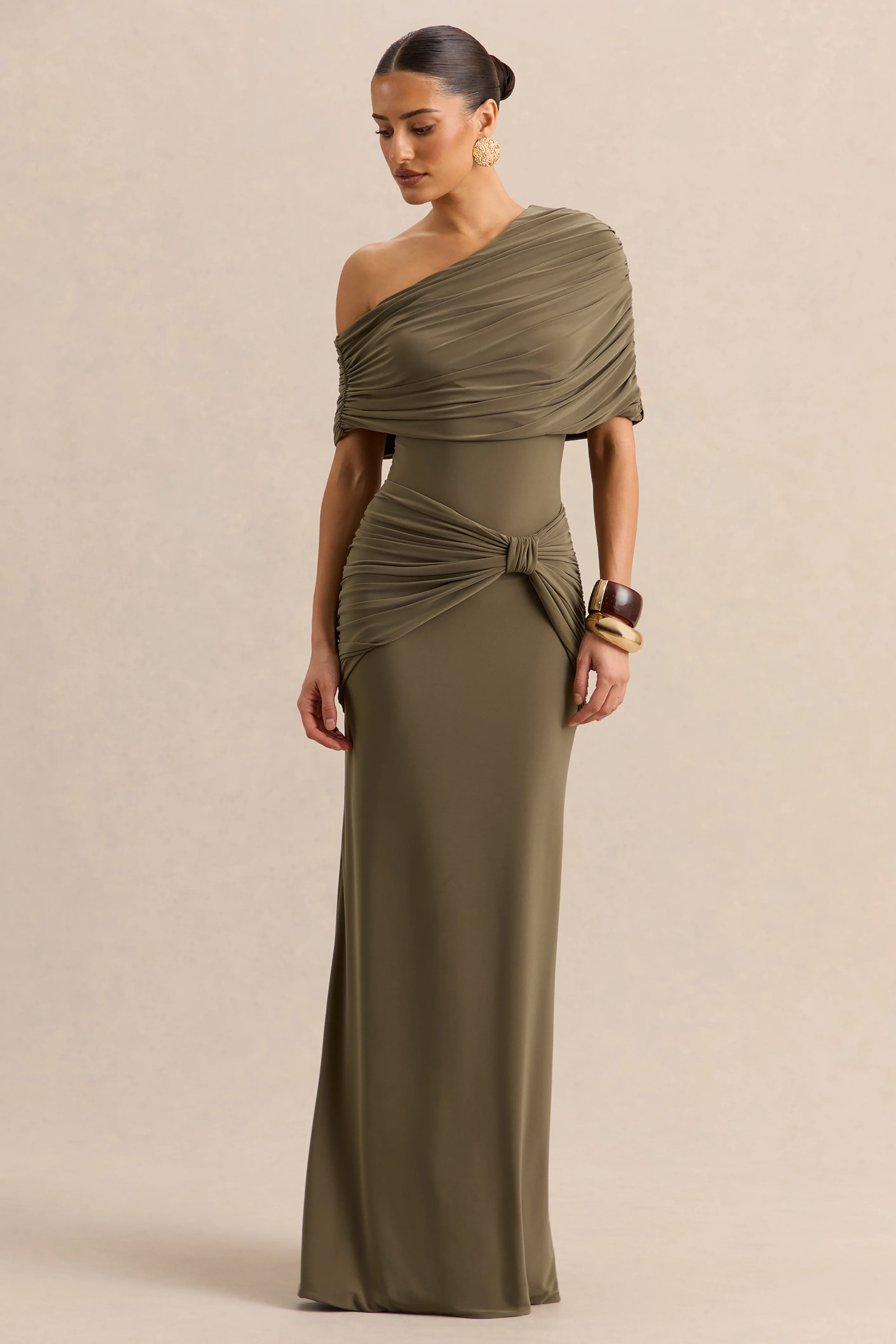Larelle | Kaki Asymmetrische Hals Body met Gerimpelde Details - Image 5