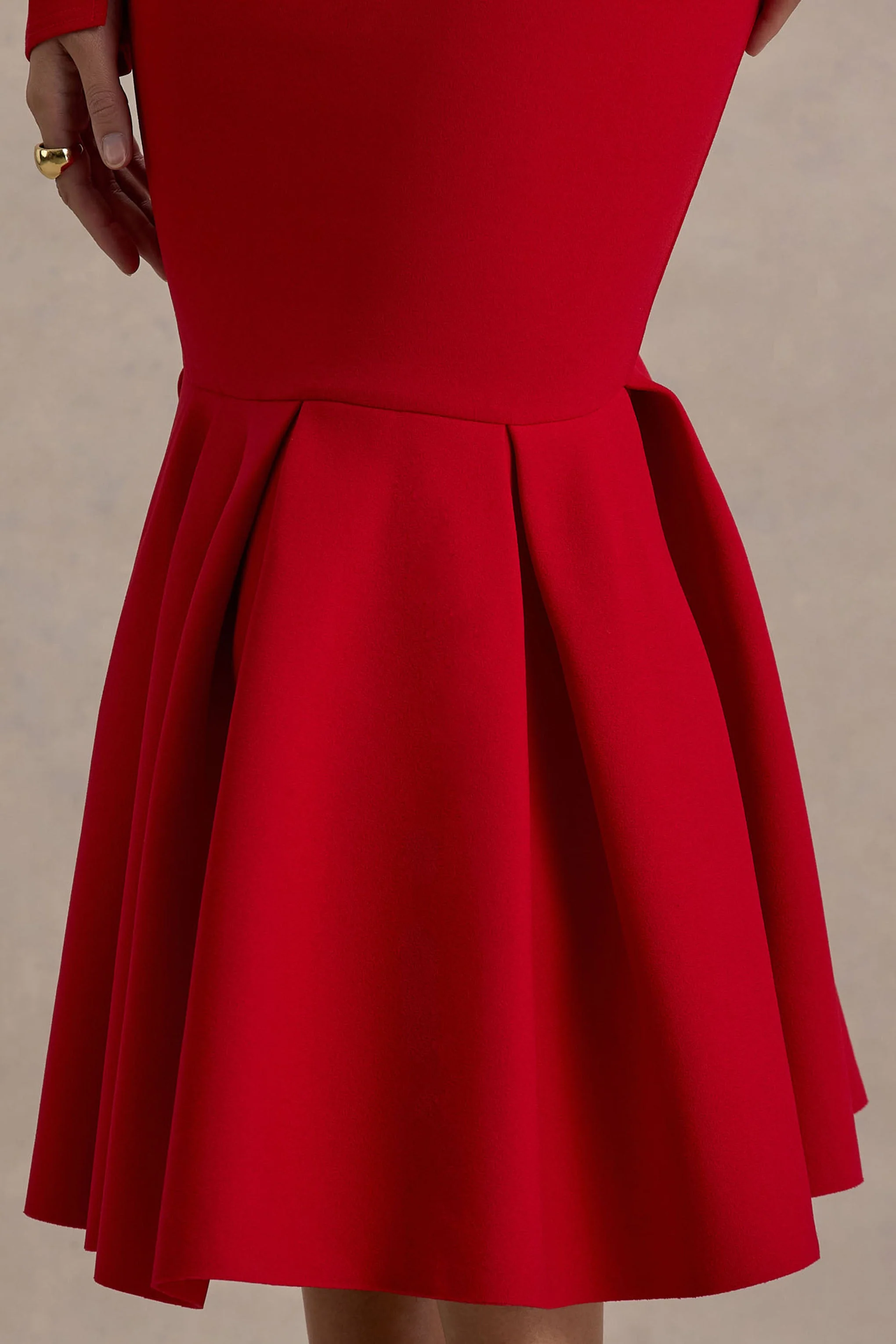 Liberty | Rode Hoge Hals Meermin Maxi Jurk Met Ruches Detail - Image 6