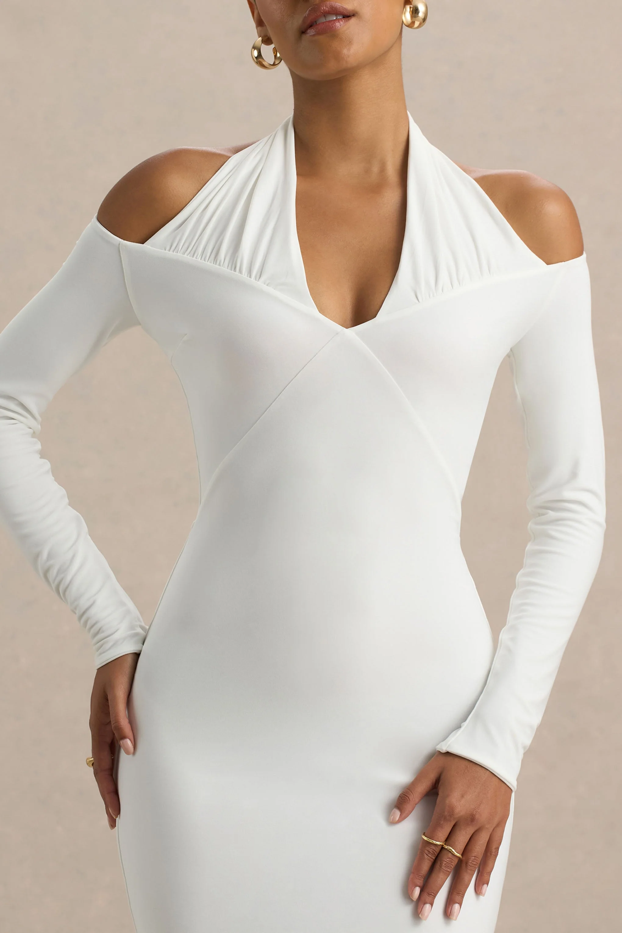 Living High | Witte Halter Nek Maxi Jurk Met Lange Mouwen - Image 3