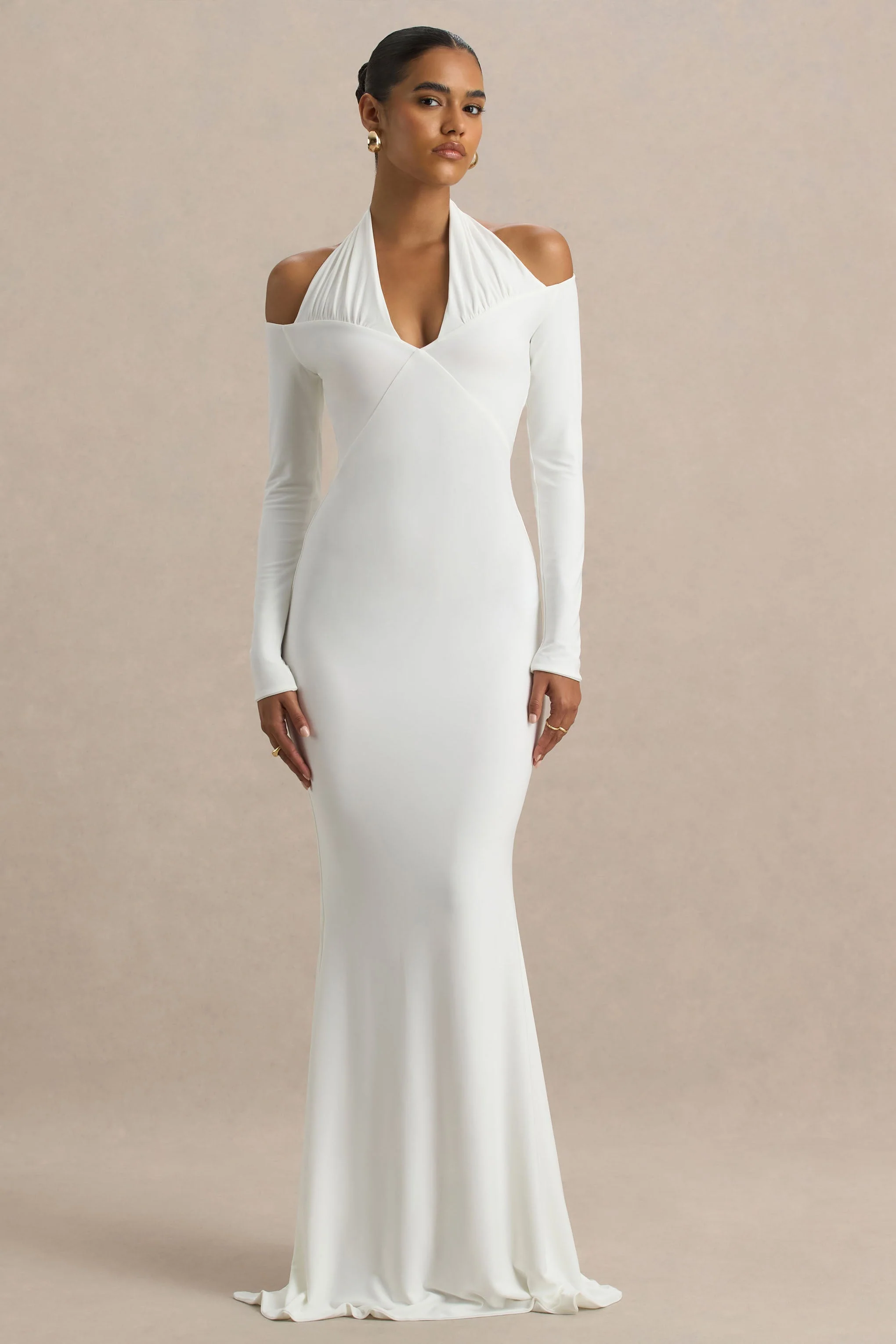 Living High | Witte Halter Nek Maxi Jurk Met Lange Mouwen - Image 4
